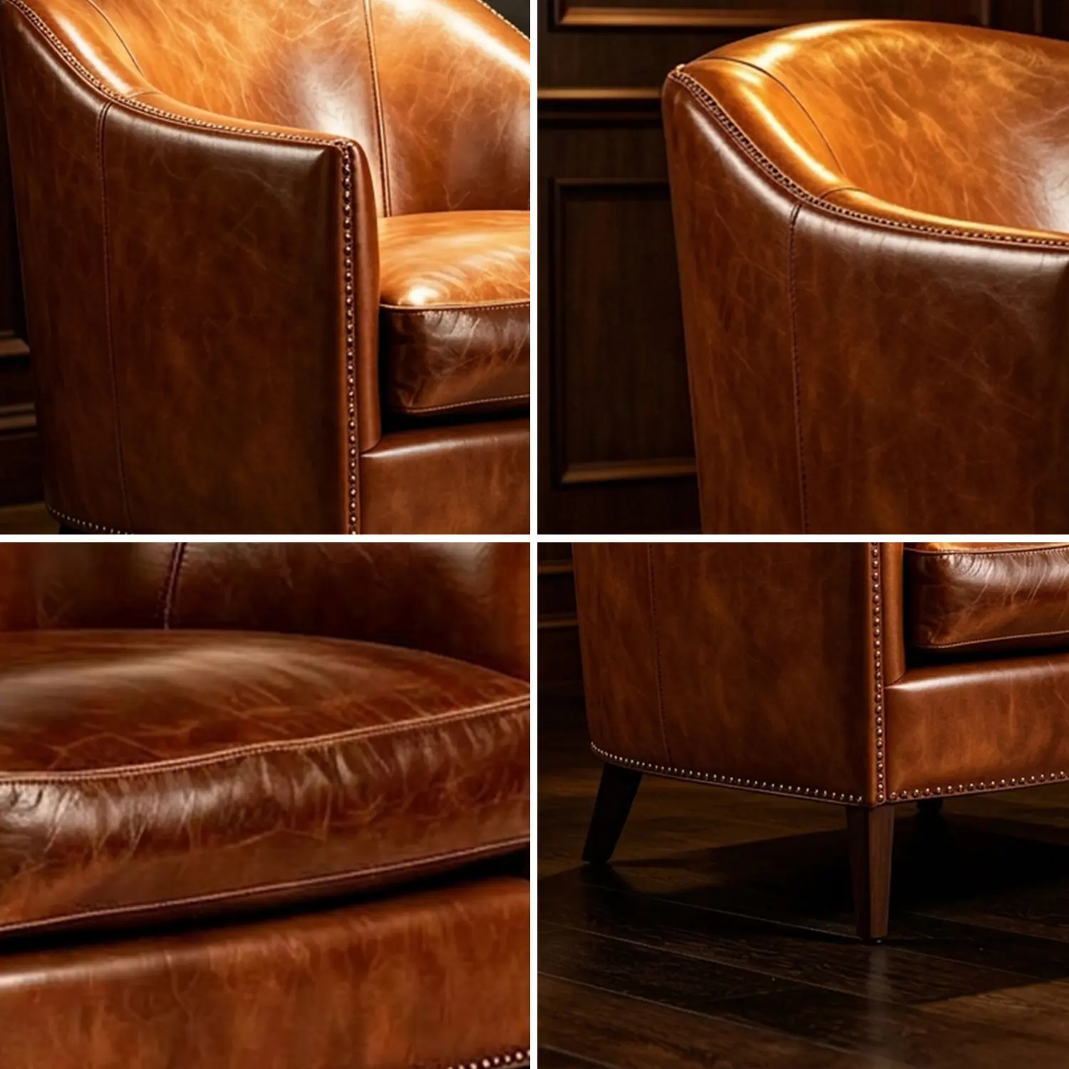 Vintage Brown Leather Accent Armchair for Living Room Image - 4 | homeyfad
