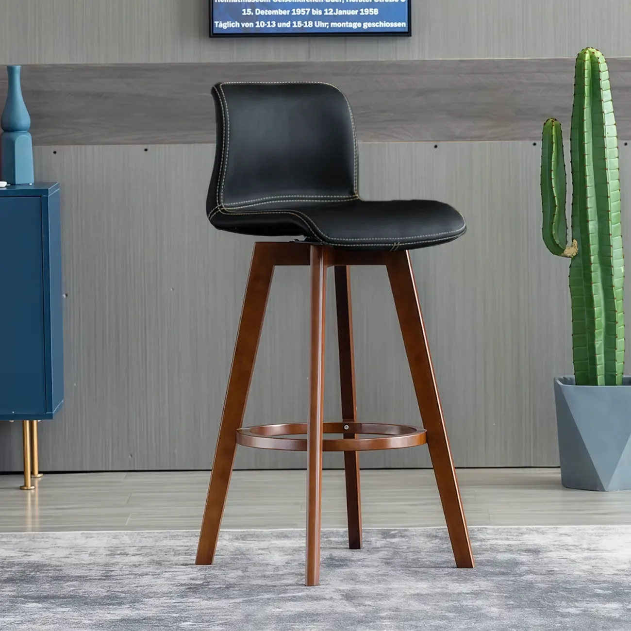 Black Counter Stool (24"H) Brown Saddle Seat Leather Counter Height Low Back Swivel Bar Stools Image - 18 | homeyfad