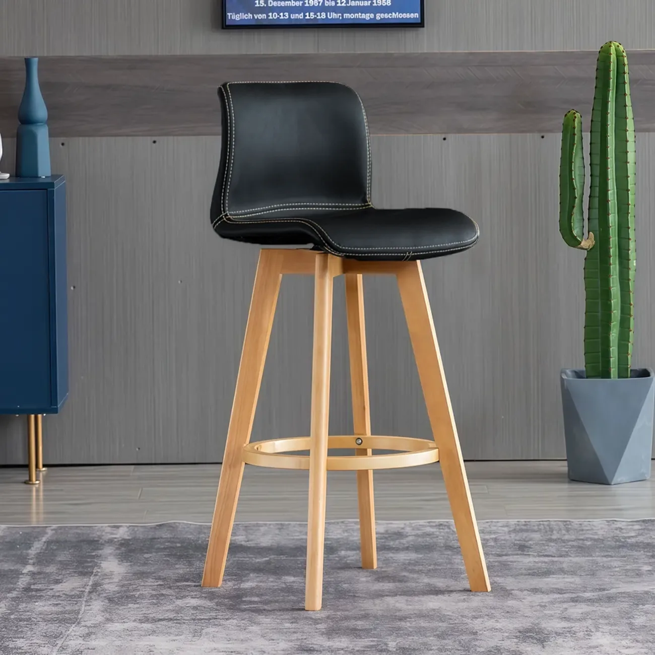 Black Counter Stool (24"H) Natural Saddle Seat Leather Counter Height Low Back Swivel Bar Stools Image - 19 | homeyfad