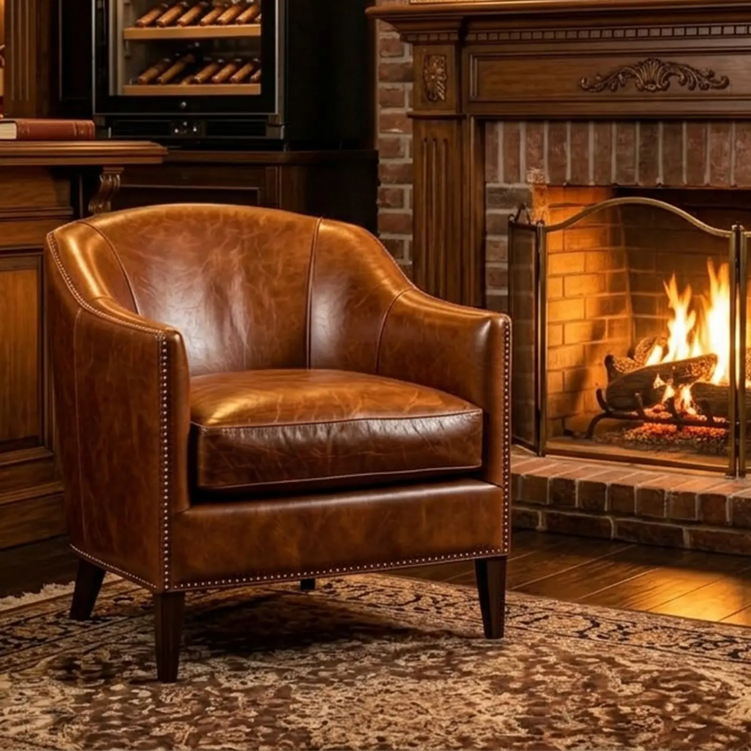 Vintage Brown Leather Accent Armchair for Living Room Image - 1 | homeyfad