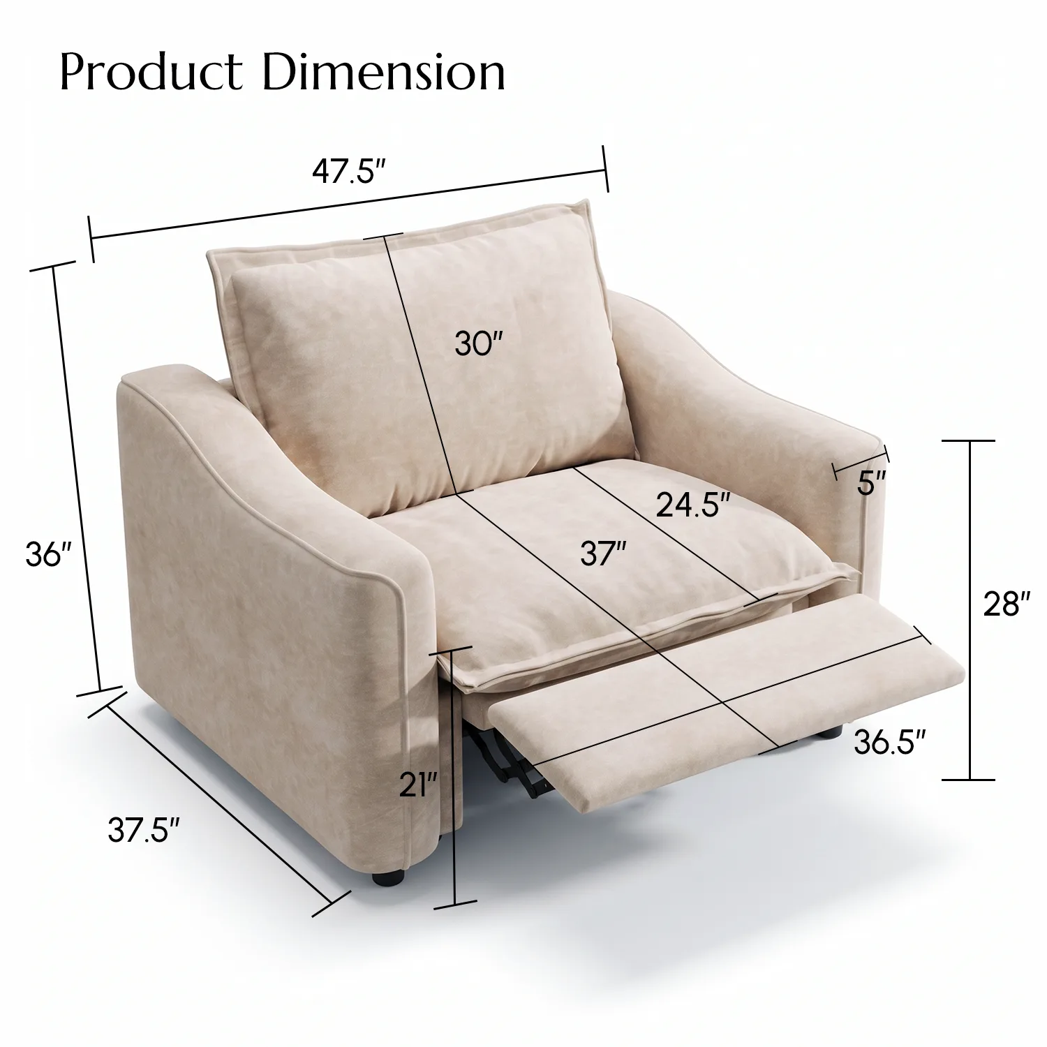 Beige Modern Living Room Power Reclining Sofa With Adjustable Footrest Image - 33 #size | homeyfad