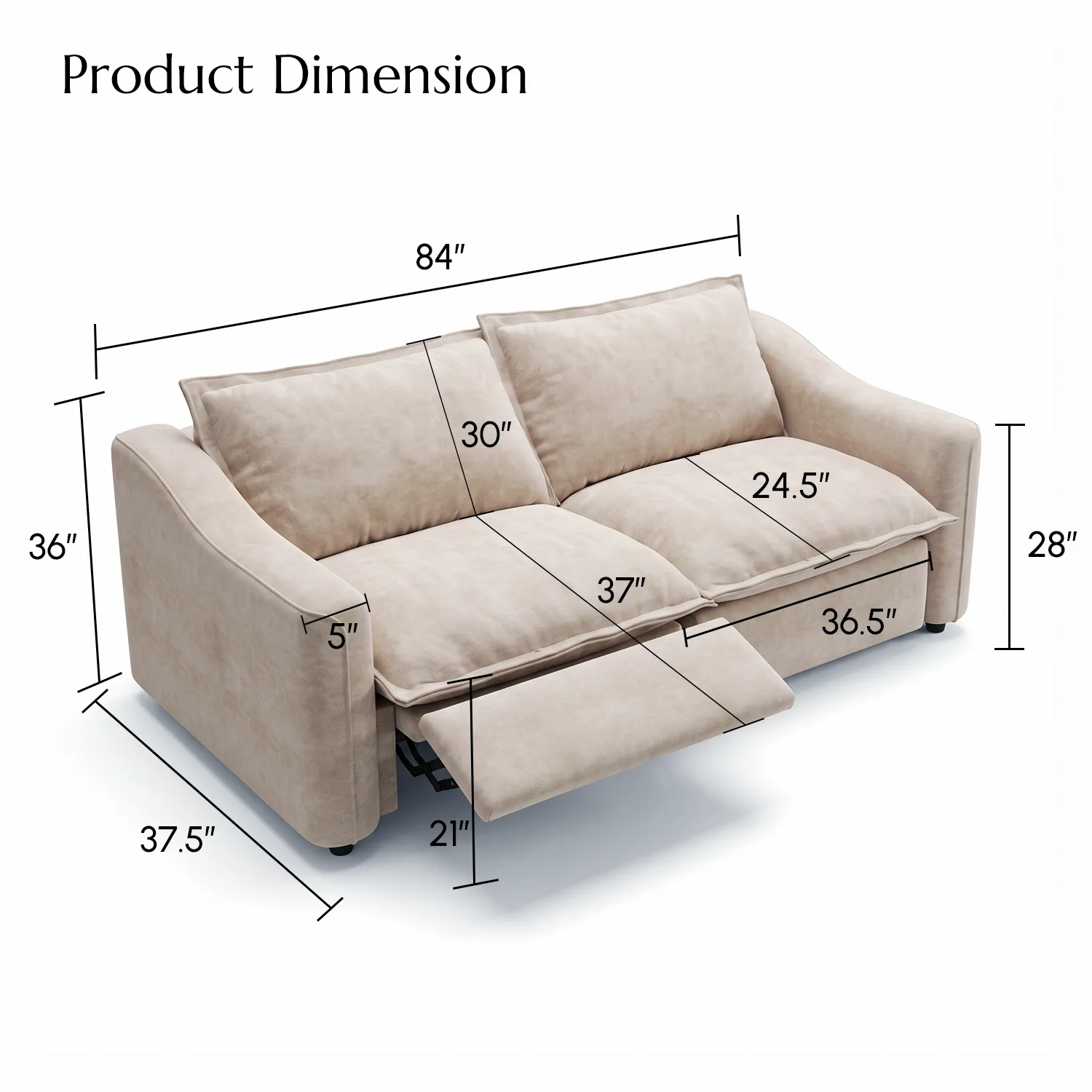Beige Modern Living Room Power Reclining Sofa With Adjustable Footrest Image - 34 | homeyfad