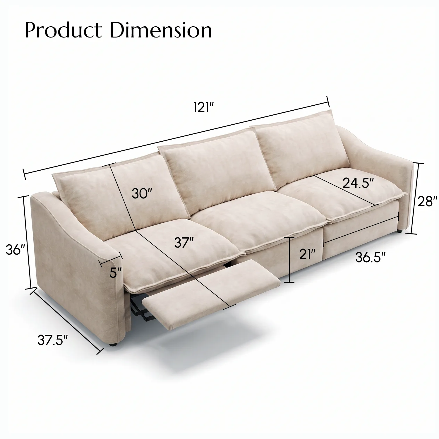 Beige Modern Living Room Power Reclining Sofa With Adjustable Footrest Image - 35 | homeyfad