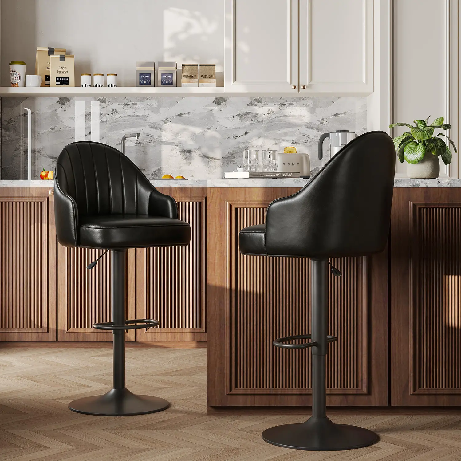 Mid-Century Modern Leather Bar Stool Swivel Adjustable Height Image - 6 | homeyfad