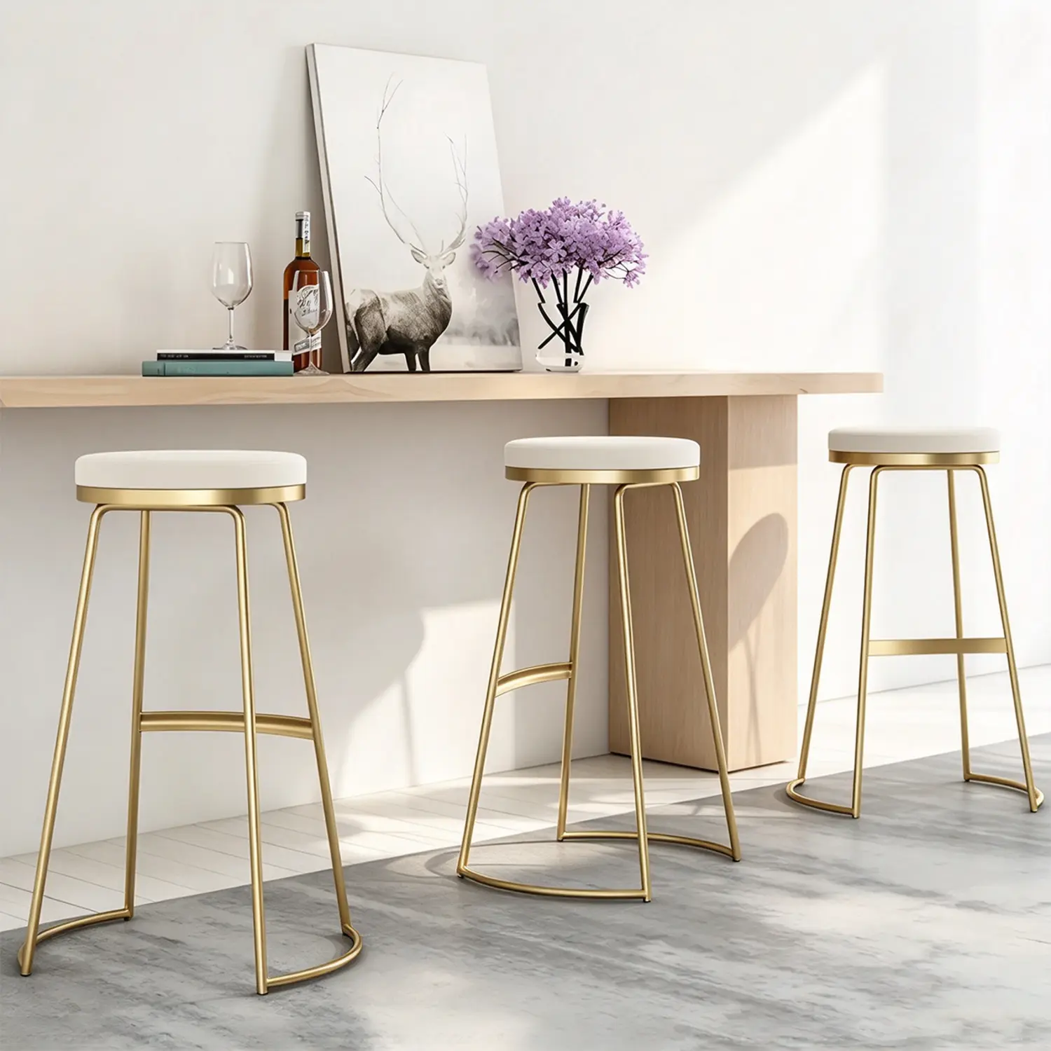Industrial Round PU Leather Counter Height Bar Stools Metal Frame Image - 1 | homeyfad