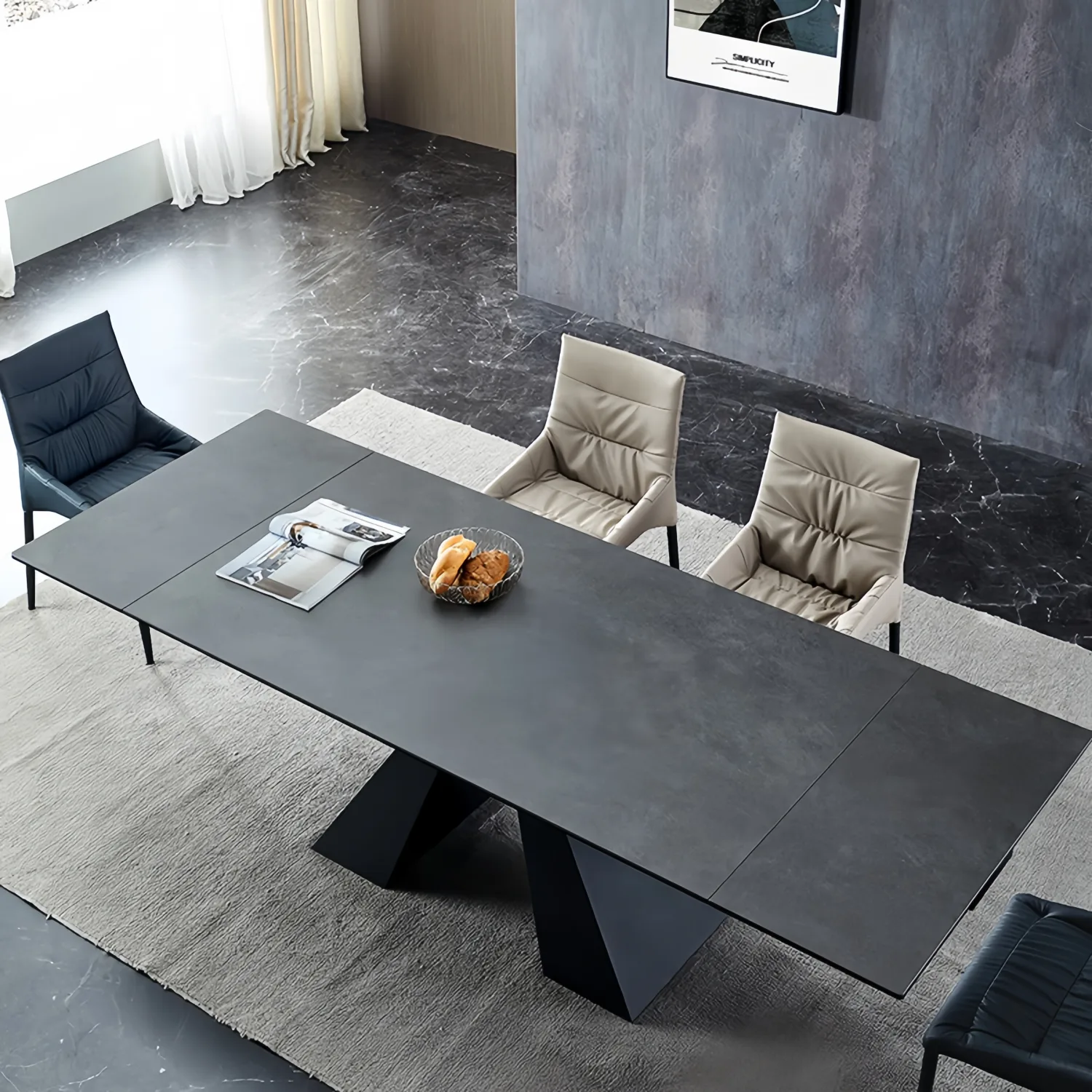 Modern Rectangular Matte Sintered Stone Extendable Dining Table Image - 3 | homeyfad