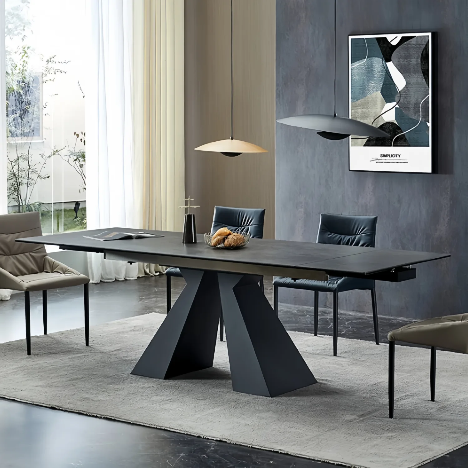 Modern Rectangular Matte Sintered Stone Extendable Dining Table Image - 1 | homeyfad