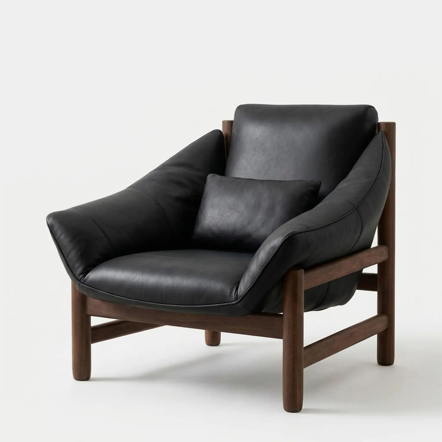 Modern Top-Grain Leather Lounge Chair with Solid Wood Frame Image - 11 | homeyfad