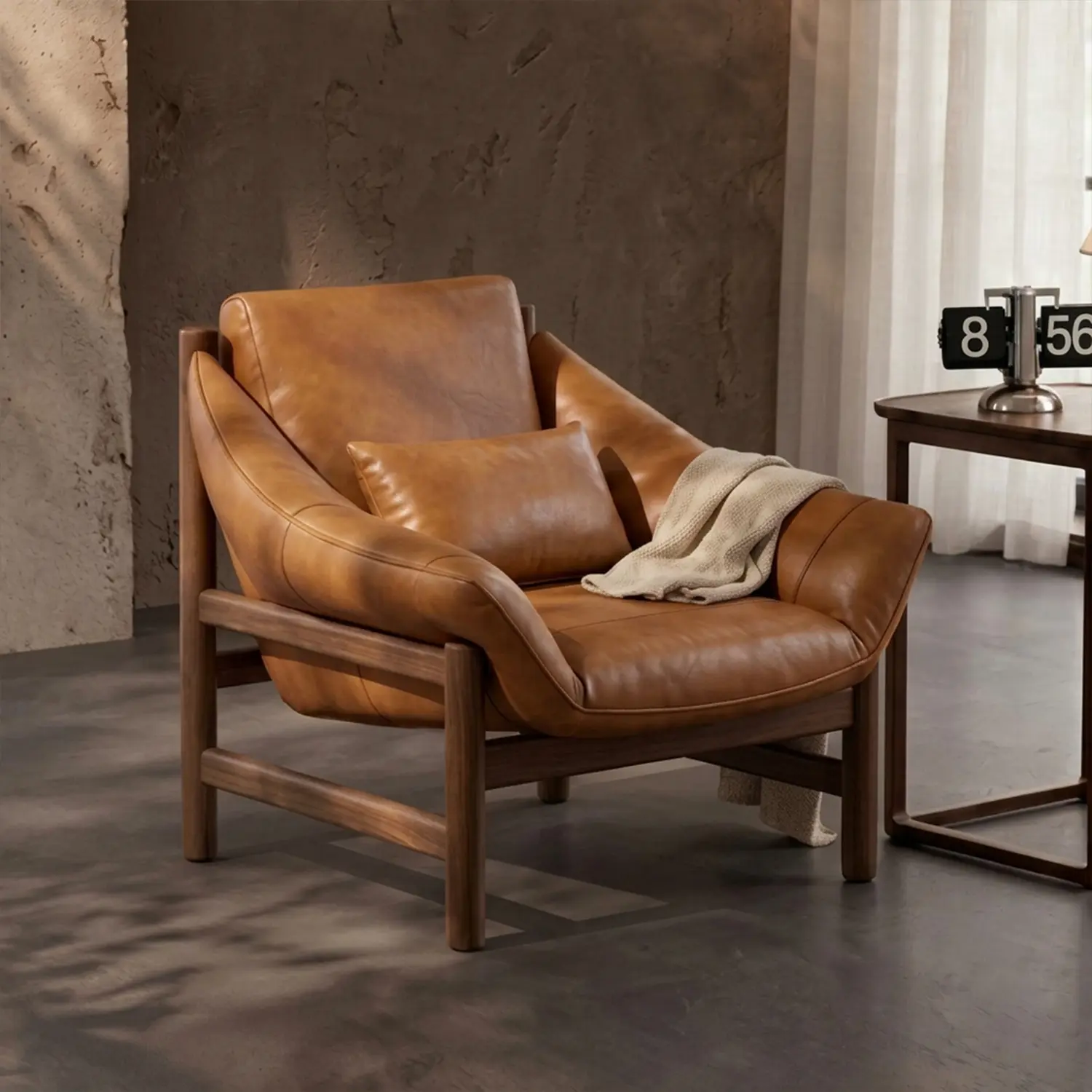 Modern Top-Grain Leather Lounge Chair with Solid Wood Frame Image - 9 | homeyfad