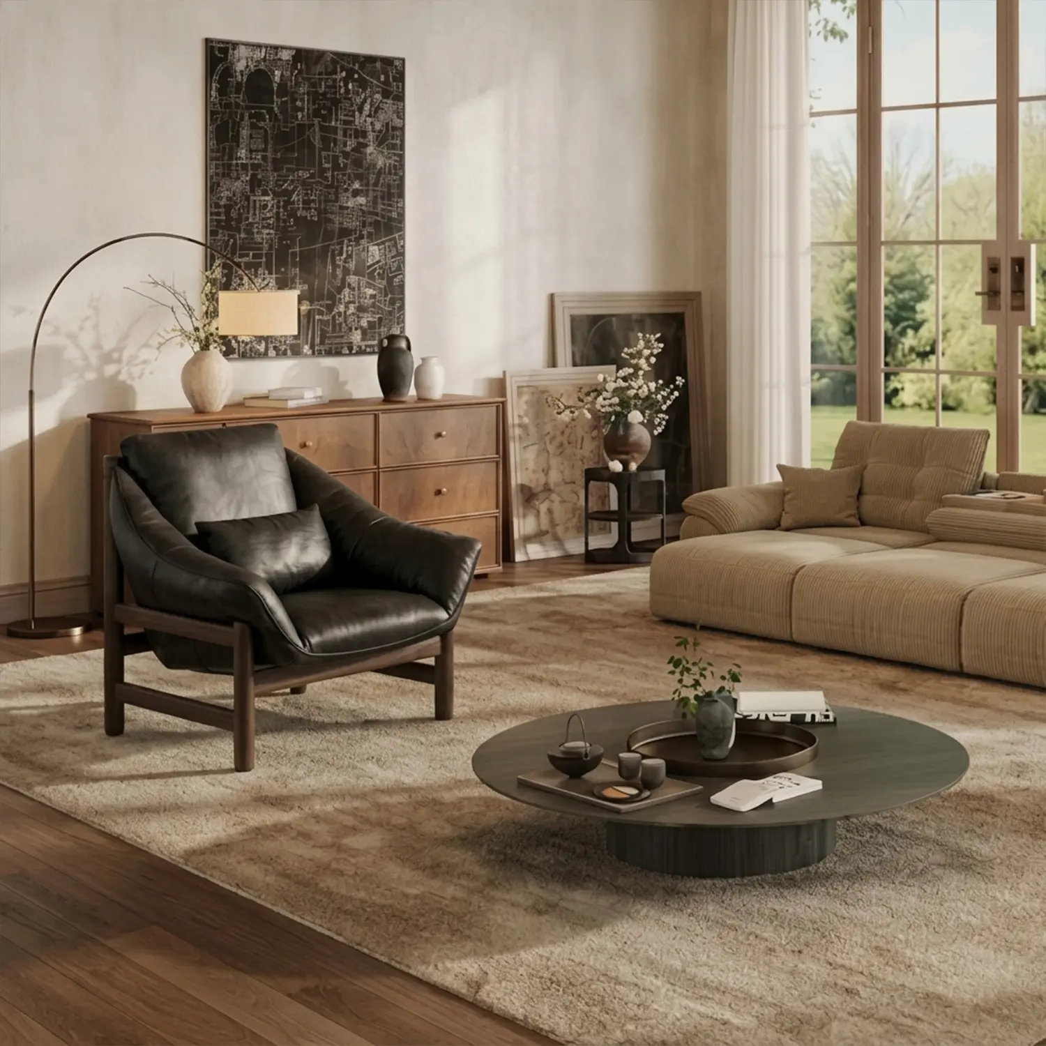 Modern Top-Grain Leather Lounge Chair with Solid Wood Frame Image - 6 | homeyfad