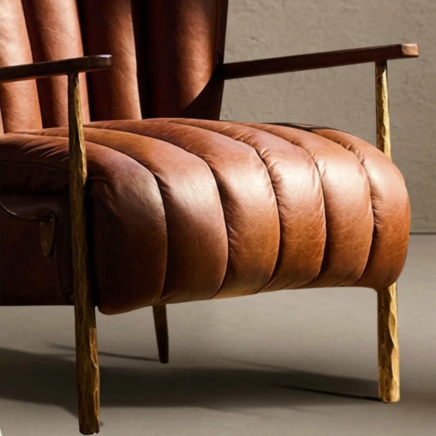 Vintage Brown Waxed Top-Grain Leather Accent Armchair with Side Tray Image - 6 | homeyfad