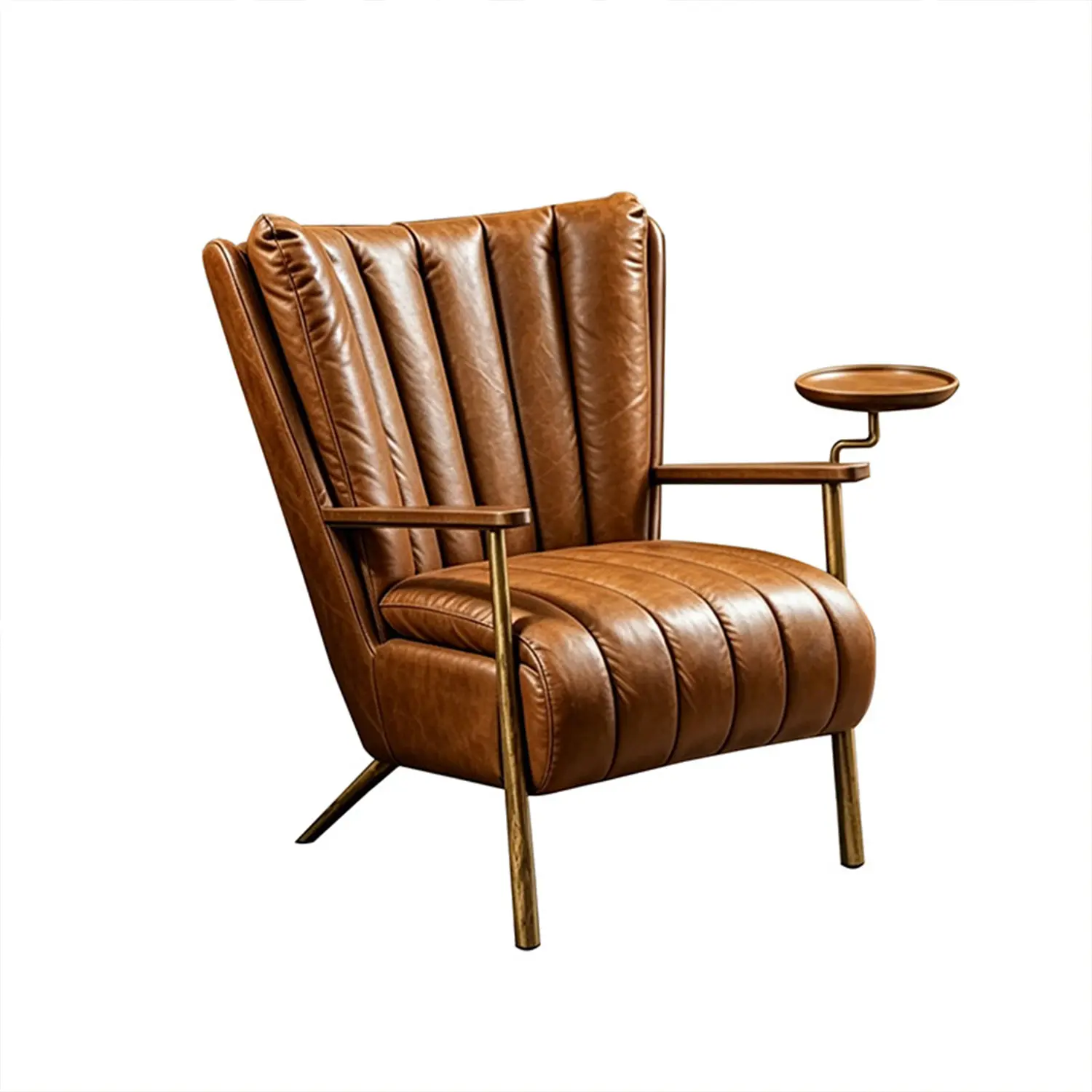 Vintage Brown Waxed Top-Grain Leather Accent Armchair with Side Tray Image - 14 | homeyfad