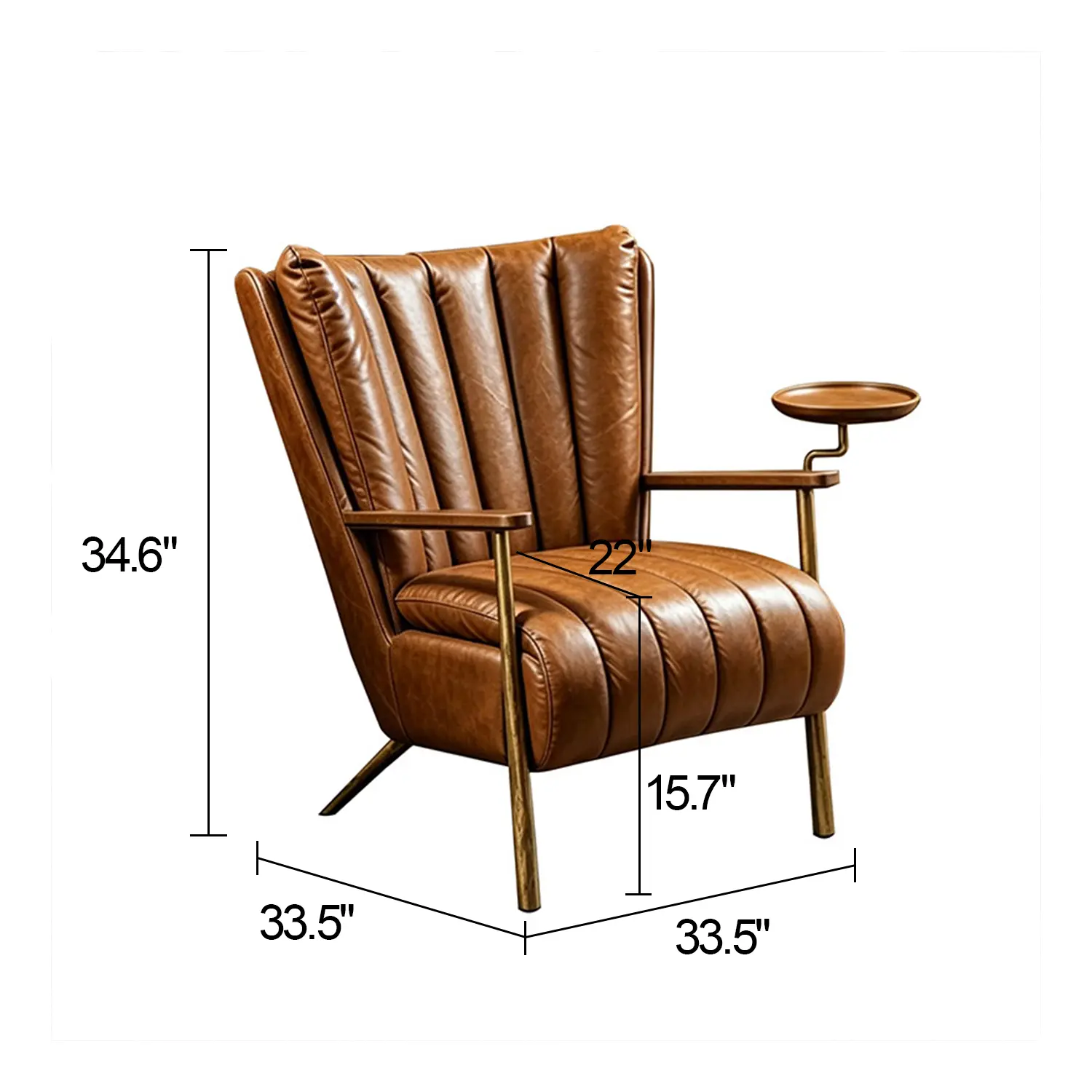 Vintage Brown Waxed Top-Grain Leather Accent Armchair with Side Tray Image - 15 #size | homeyfad