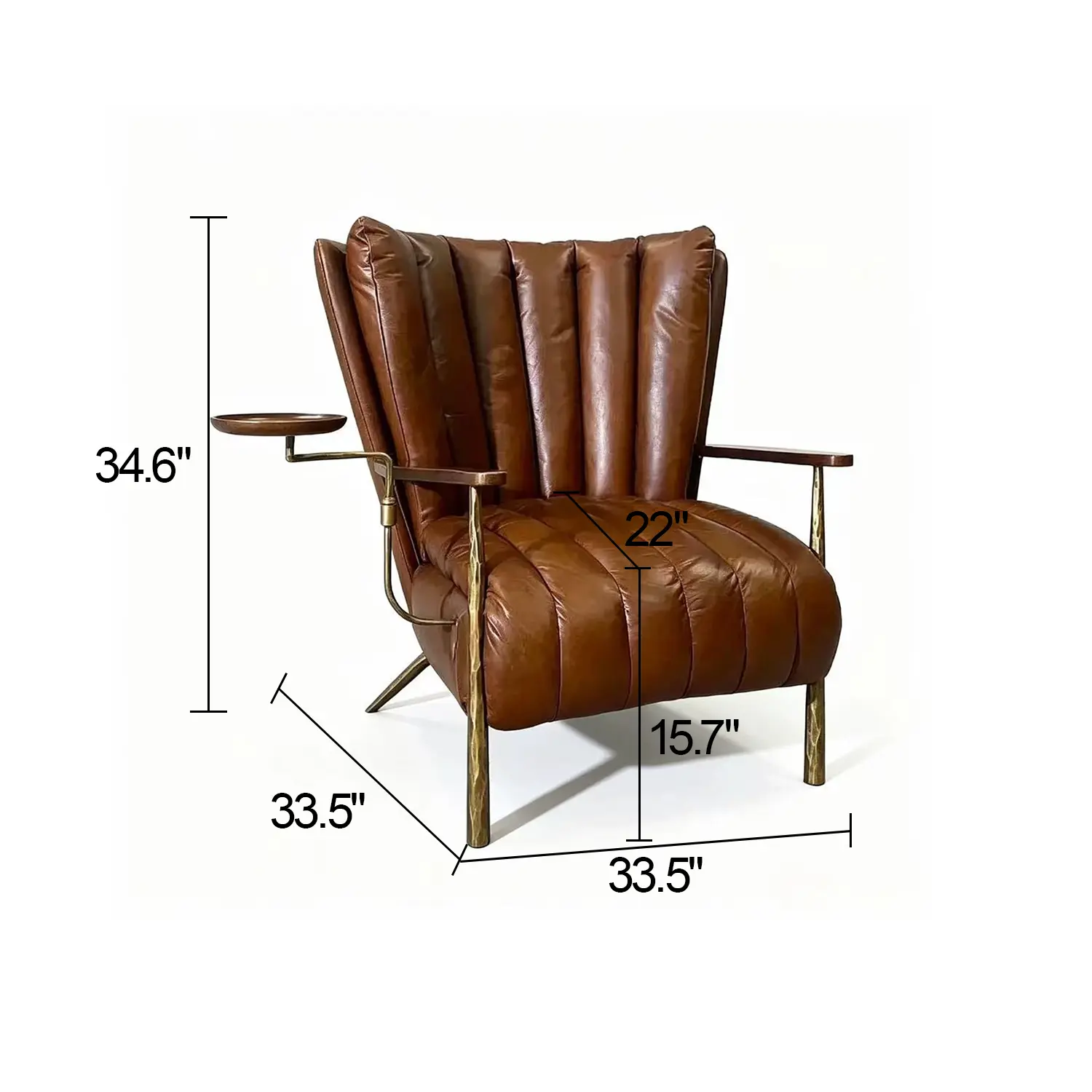 Vintage Brown Waxed Top-Grain Leather Accent Armchair with Side Tray Image - 16 | homeyfad