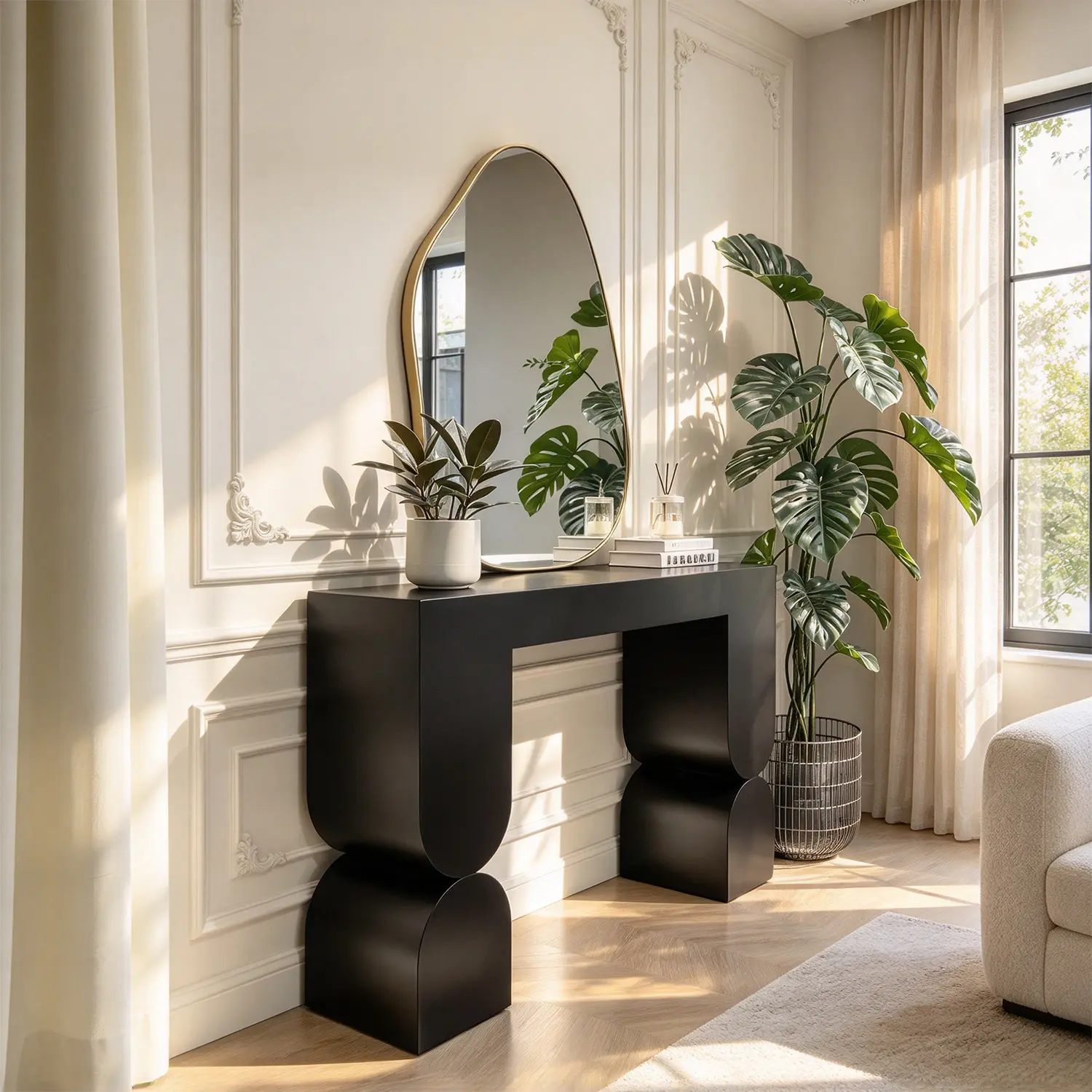 Modern Black Sculptural Solid Wood Console Table for Entryway Image - 6 | homeyfad