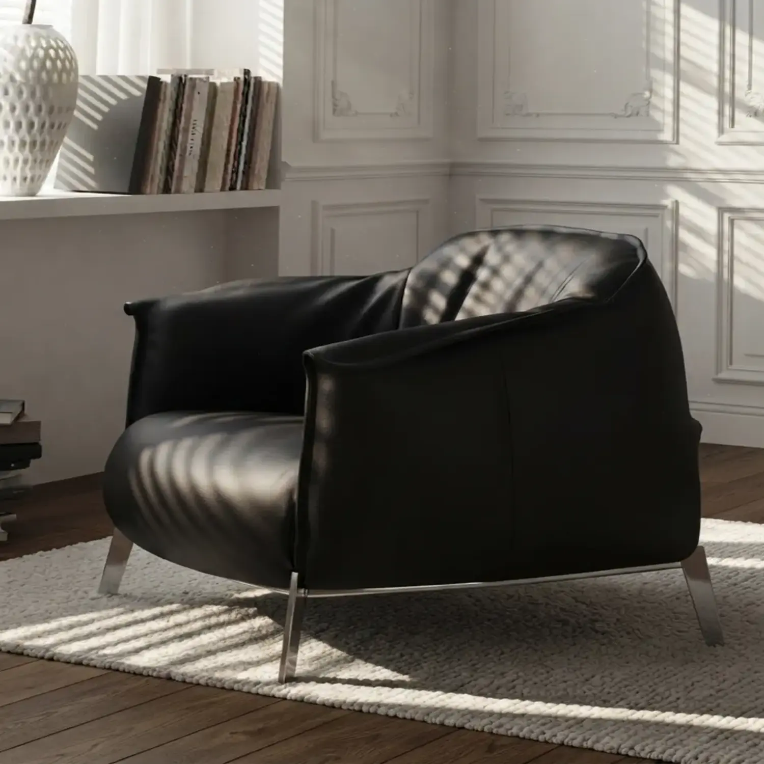 Comtemporary Genuine Leather Accent Chair with Stainless Steel Legs Image - 16 | homeyfad