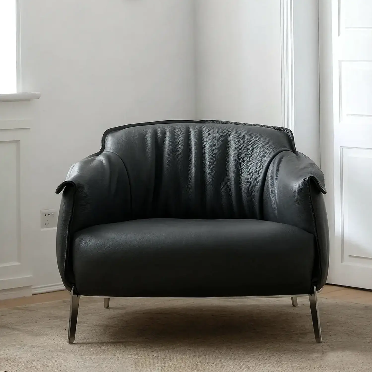 Comtemporary Genuine Leather Accent Chair with Stainless Steel Legs Image - 15 | homeyfad