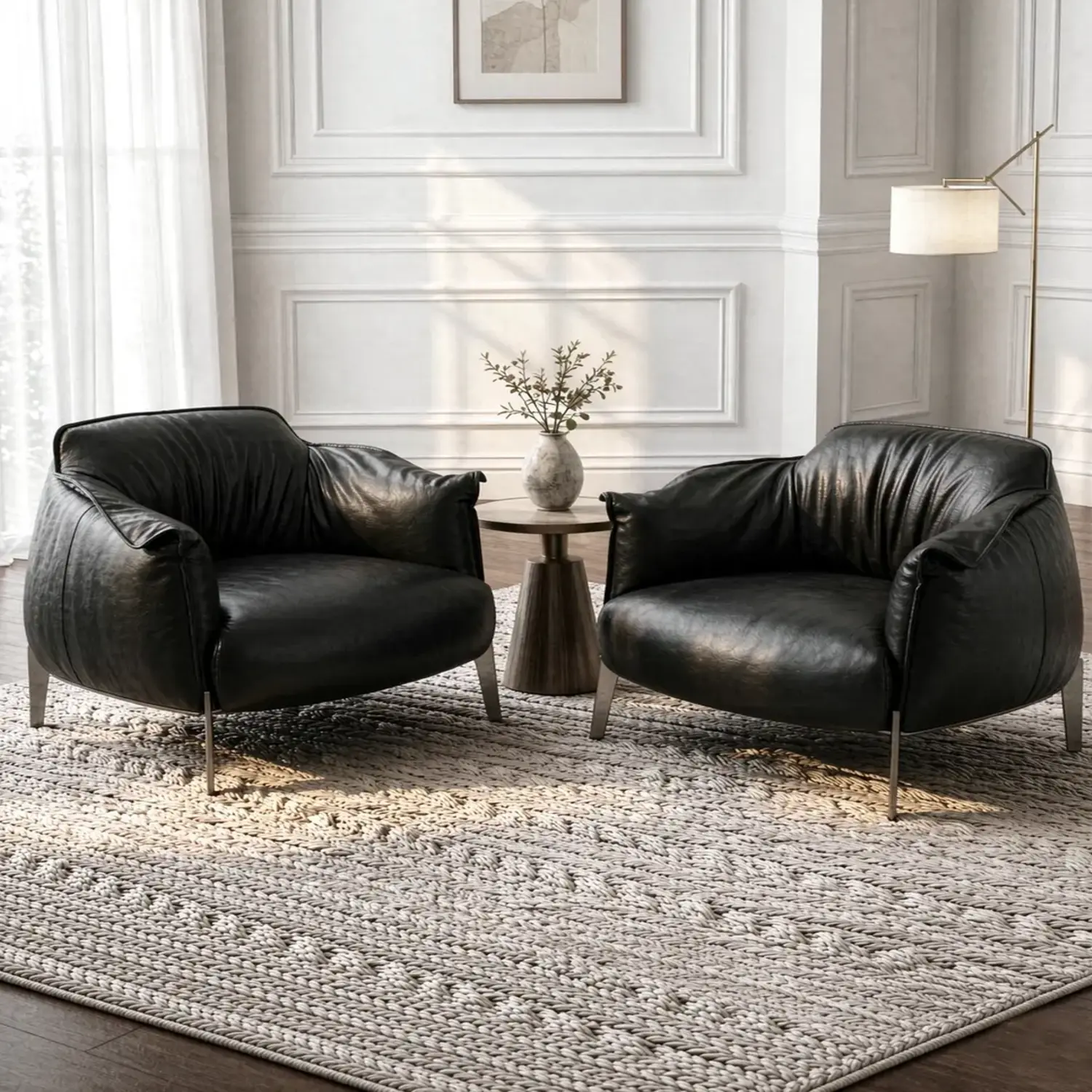 Comtemporary Genuine Leather Accent Chair with Stainless Steel Legs Image - 13 | homeyfad