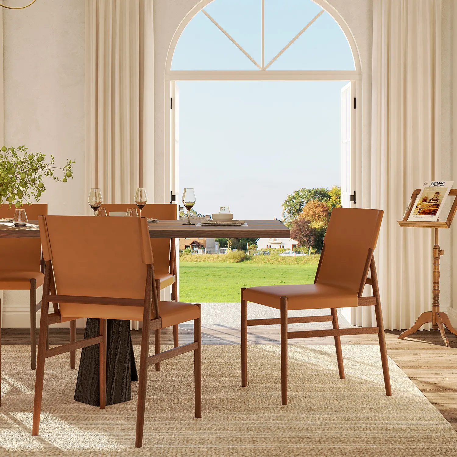 Mid-century Modern Faux Leather Dining Chairs Carbon Steel Frame Set of 2 Image - 2 | homeyfad
