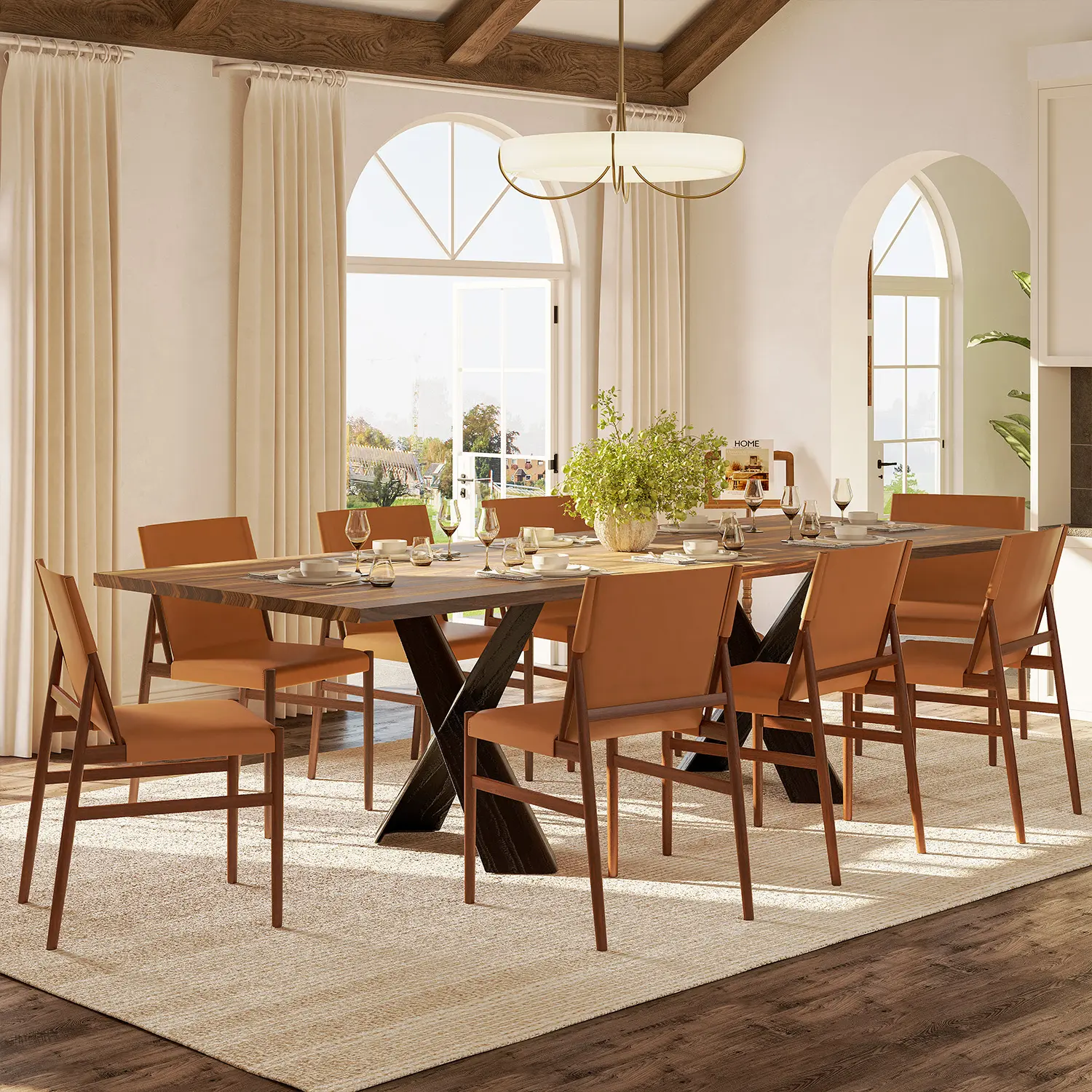 Mid-century Modern Faux Leather Dining Chairs Carbon Steel Frame Set of 2 Image - 5 | homeyfad