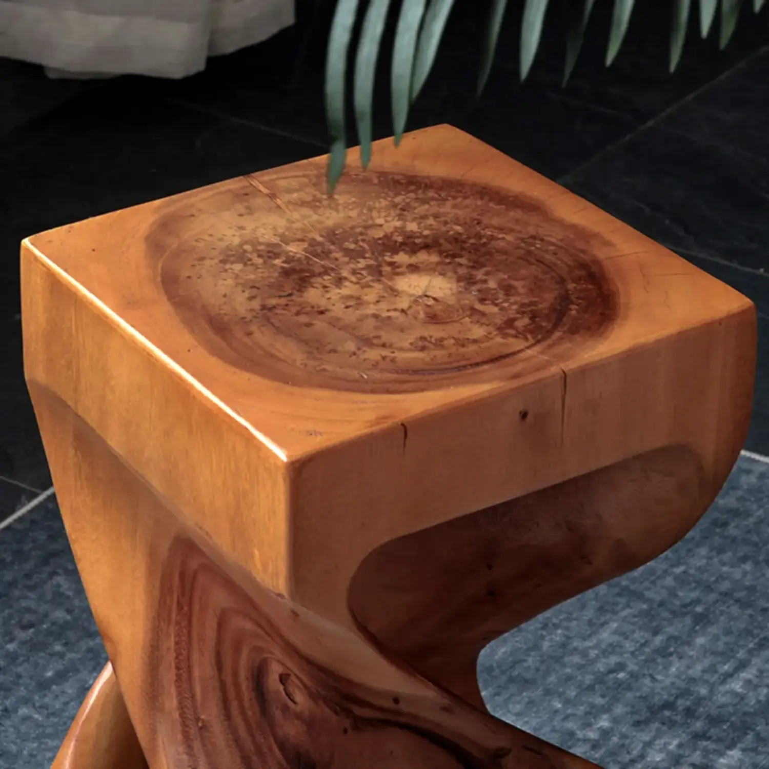 Sculpted Square Brown Solid Wood End Table for Small Space Image - 5 | homeyfad