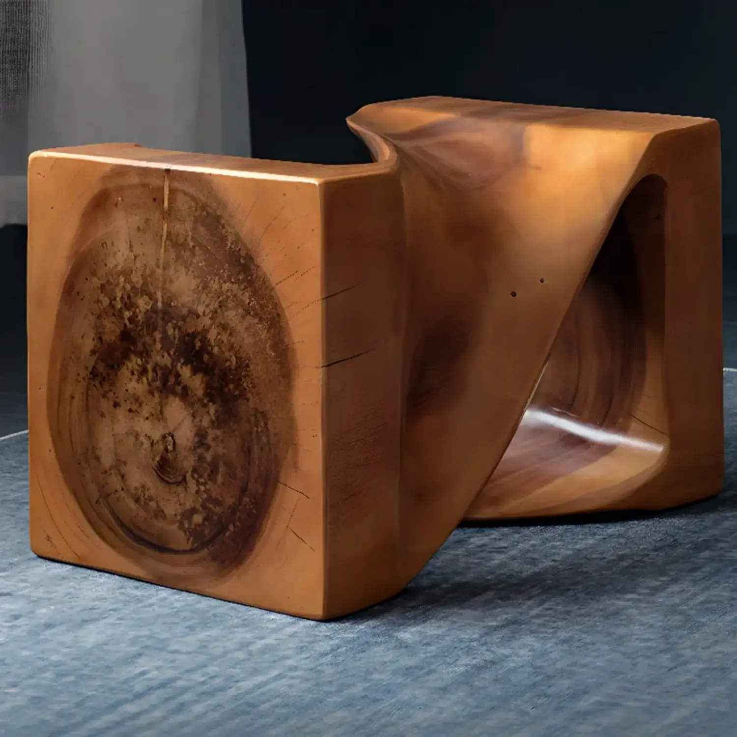Sculpted Square Brown Solid Wood End Table for Small Space Image - 4 | homeyfad