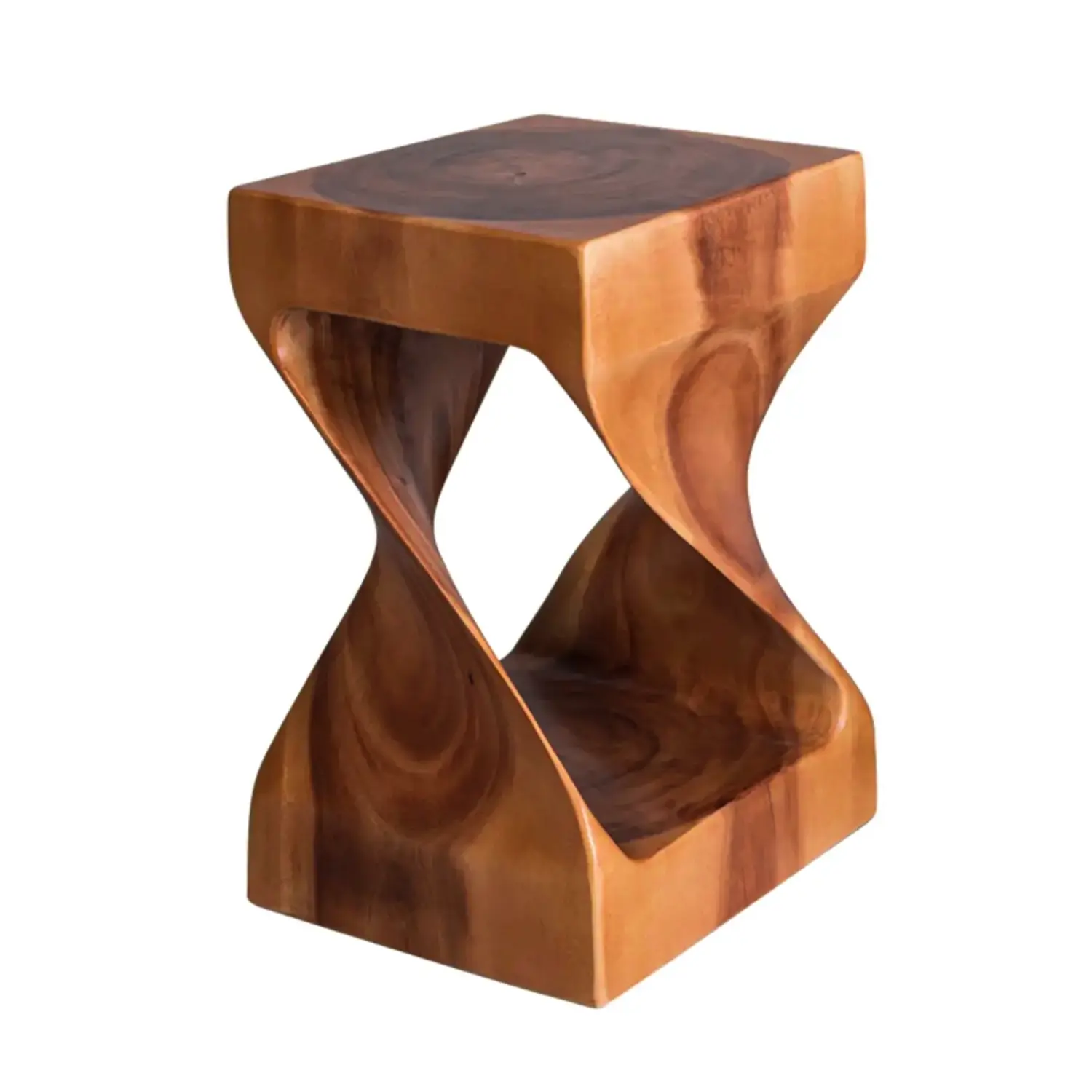 Sculpted Square Brown Solid Wood End Table for Small Space Image - 2 | homeyfad