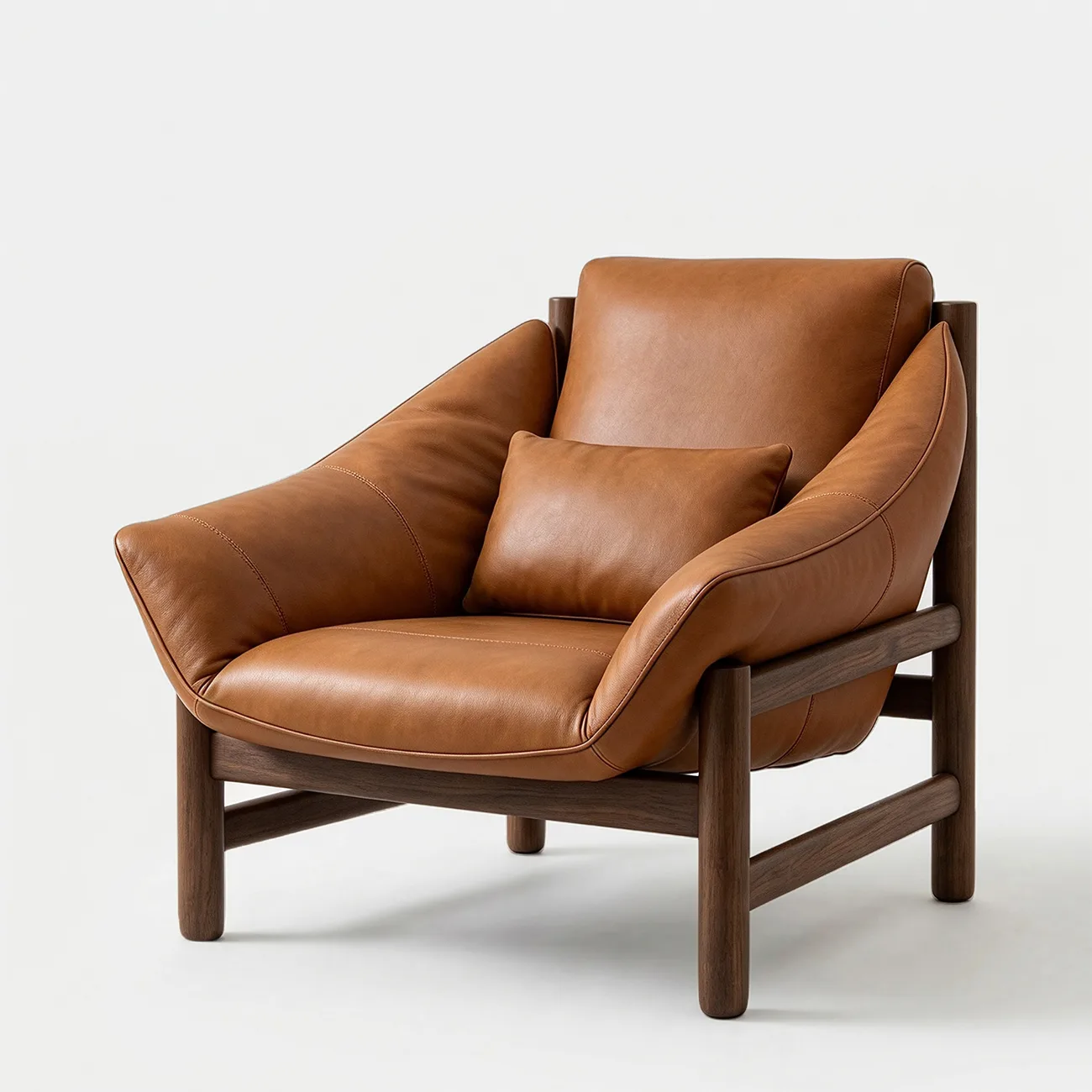 Modern Top-Grain Leather Lounge Chair with Solid Wood Frame Image - 10 | homeyfad