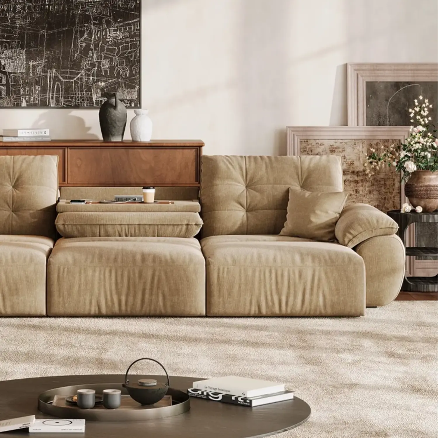 Contemporary Skin-friendly Chenille Tufted Back Power Sofa Bed Image - 2 | homeyfad
