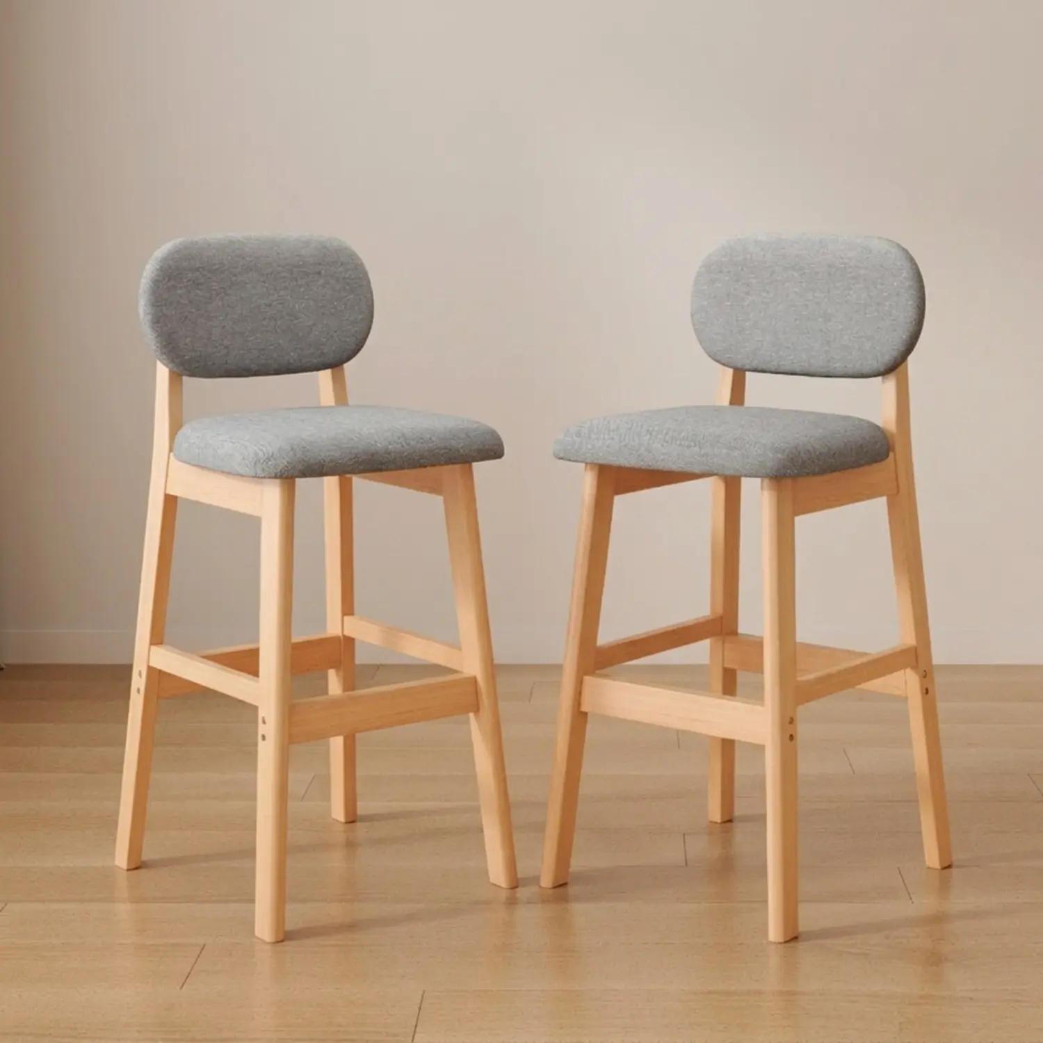 Counter Height Modern Linen Low Back Upholstered Bar Stool Set of 2 Image - 23 | homeyfad