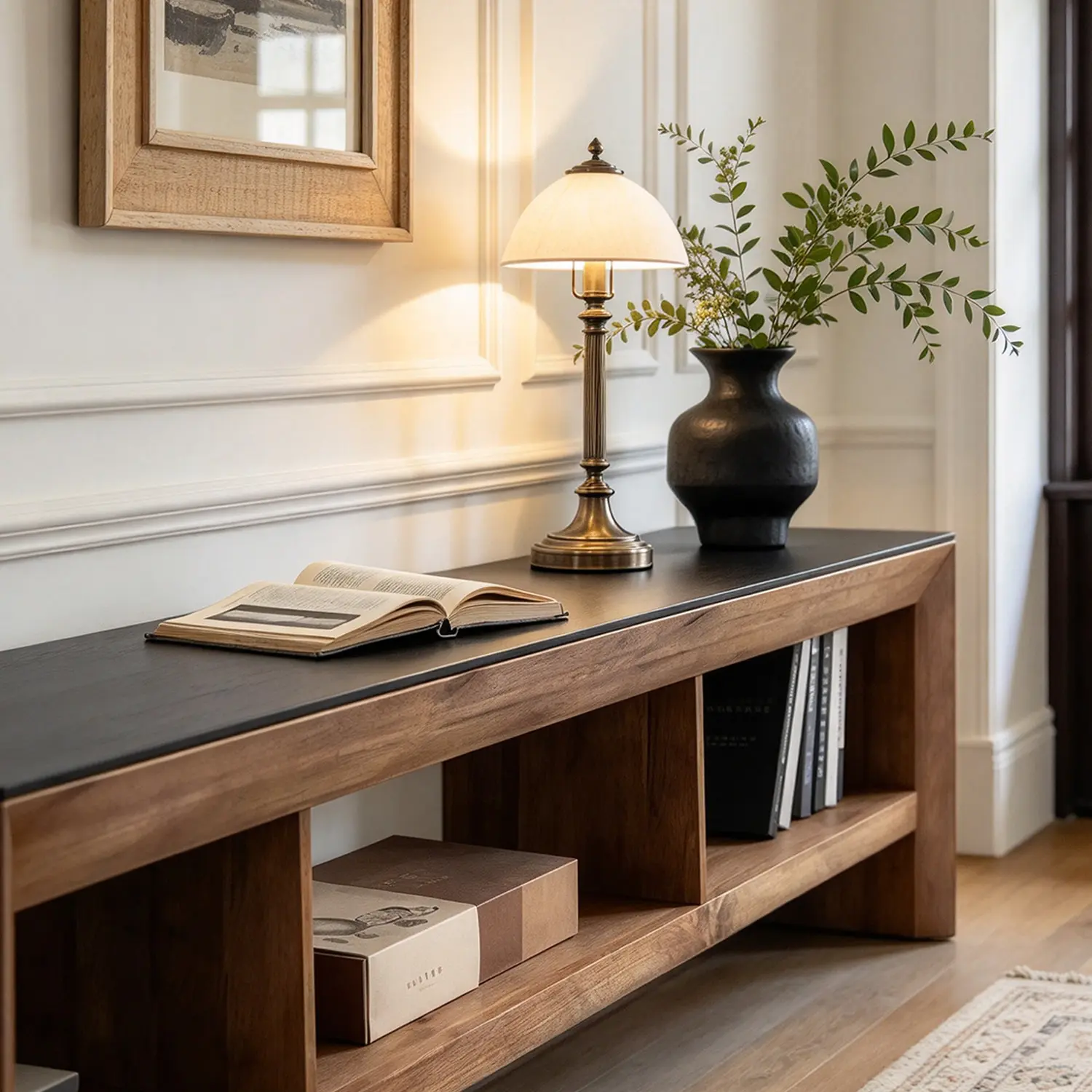 Modern Industrial Solid Pine Wood TV Stand with Open Storage Image - 4 | homeyfad