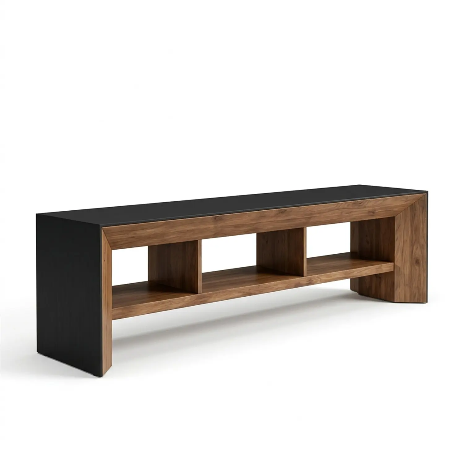 59.1"W × 17.7"D × 23.6"H Modern Industrial Solid Pine Wood TV Stand with Open Storage Image - 2 | homeyfad