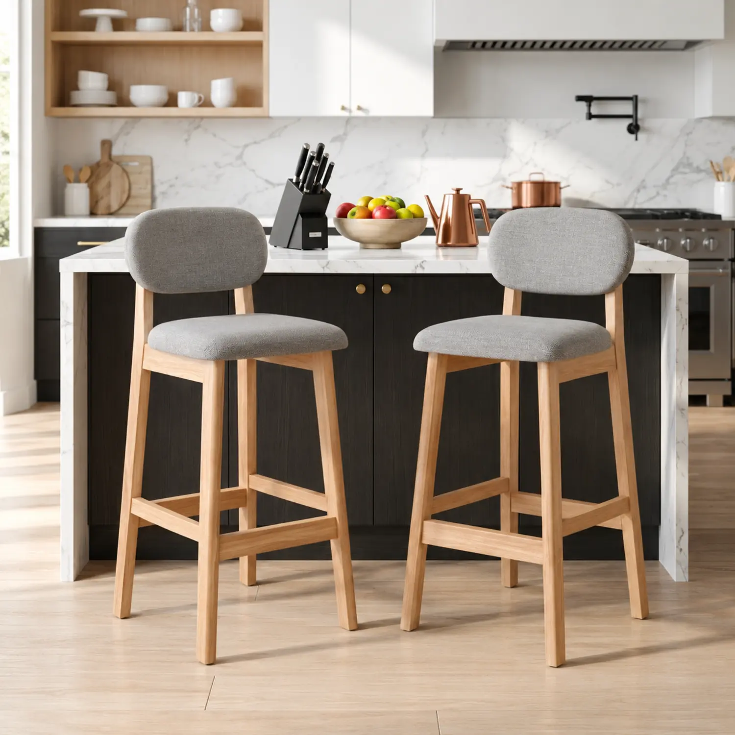 Light Gray Leathaire Natural Bar Stool(29"H) Counter Height Modern Linen Low Back Upholstered Bar Stool Set of 2 Image - 24 | homeyfad