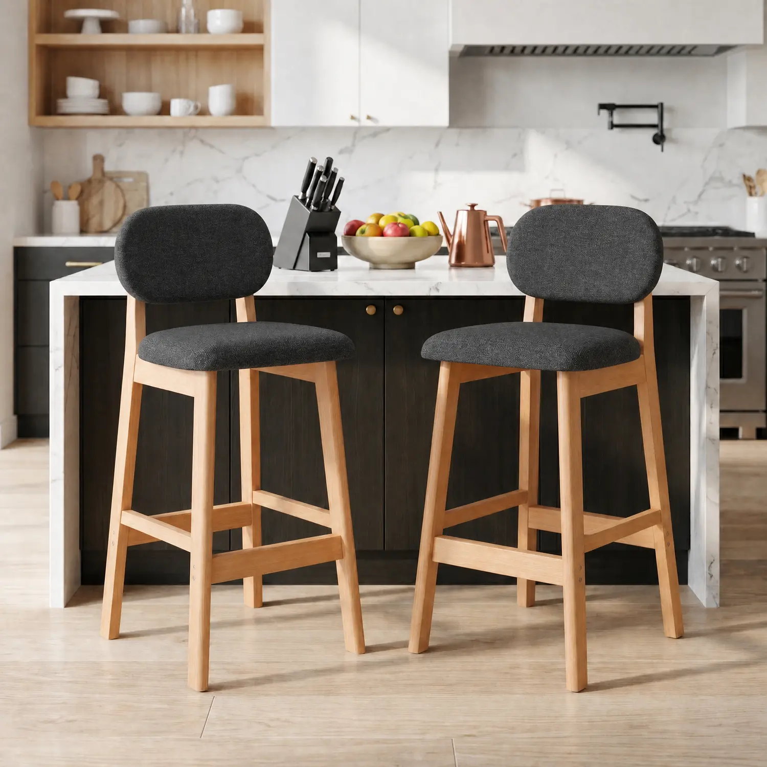 Dark Gray Leathaire Natural Bar Stool(29"H) Counter Height Modern Linen Low Back Upholstered Bar Stool Set of 2 Image - 25 | homeyfad