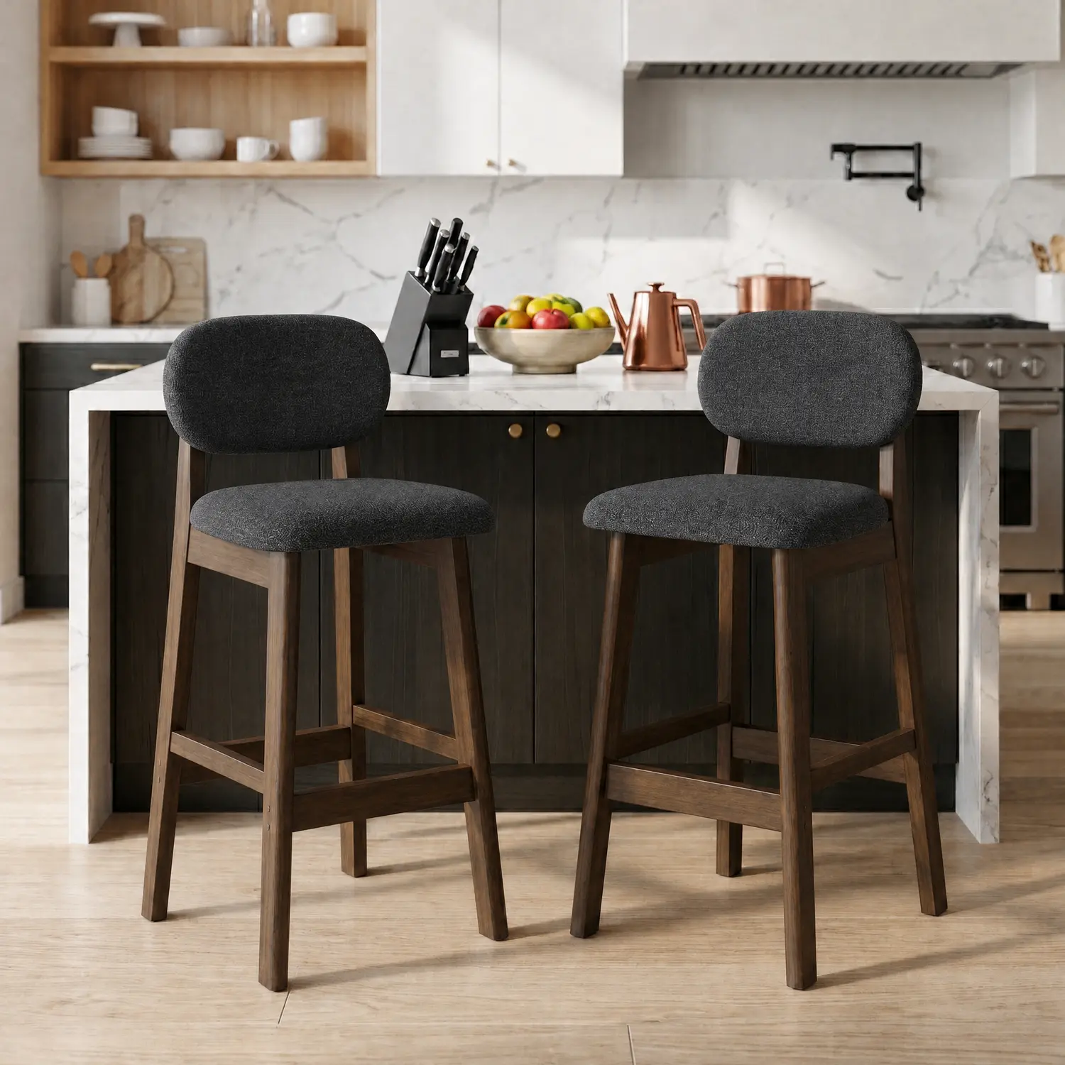 Dark Gray Leathaire Dark Walnut Bar Stool(29"H) Counter Height Modern Linen Low Back Upholstered Bar Stool Set of 2 Image - 26 | homeyfad