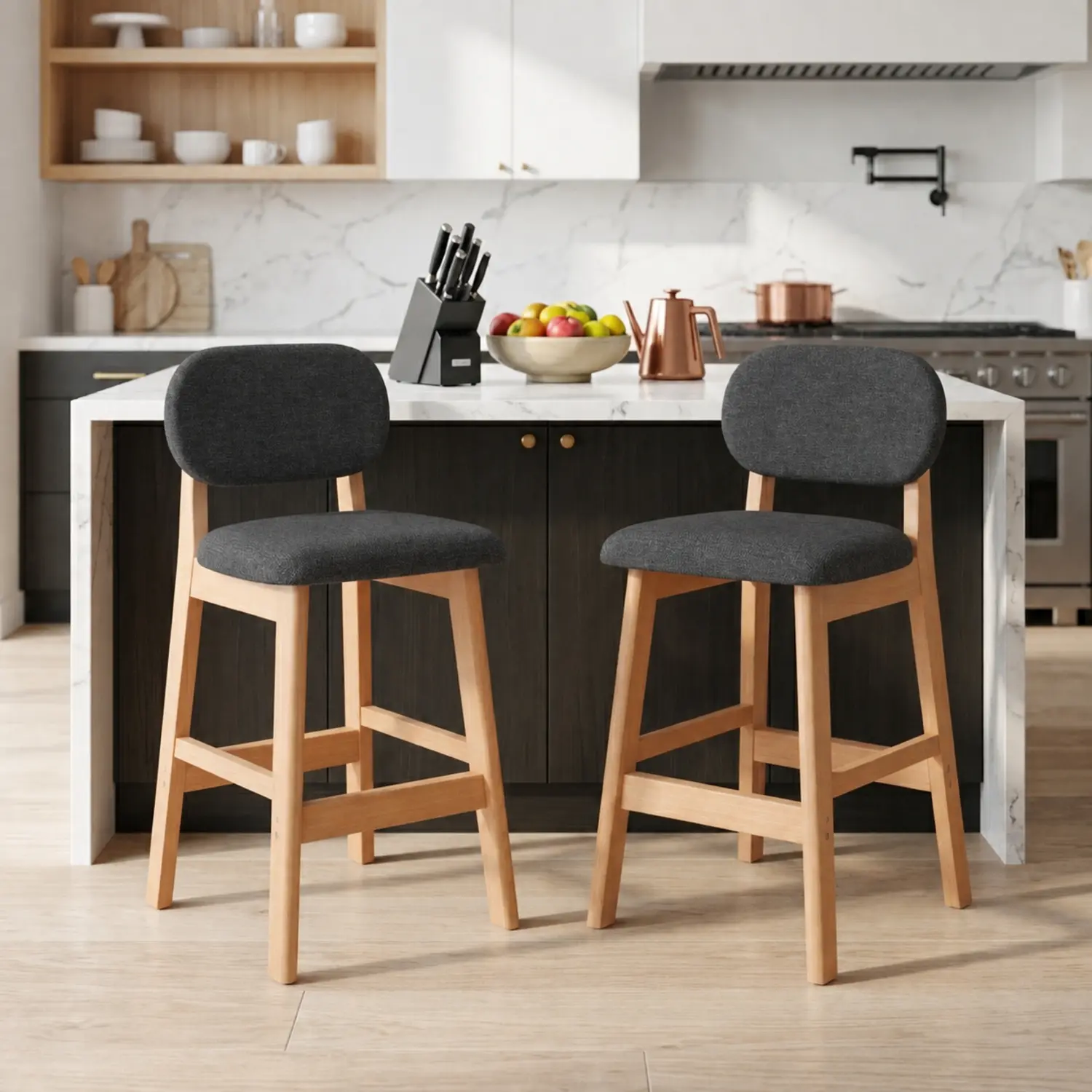Dark Gray Leathaire Natural Counter Stool(25"H) Counter Height Modern Linen Low Back Upholstered Bar Stool Set of 2 Image - 28 | homeyfad