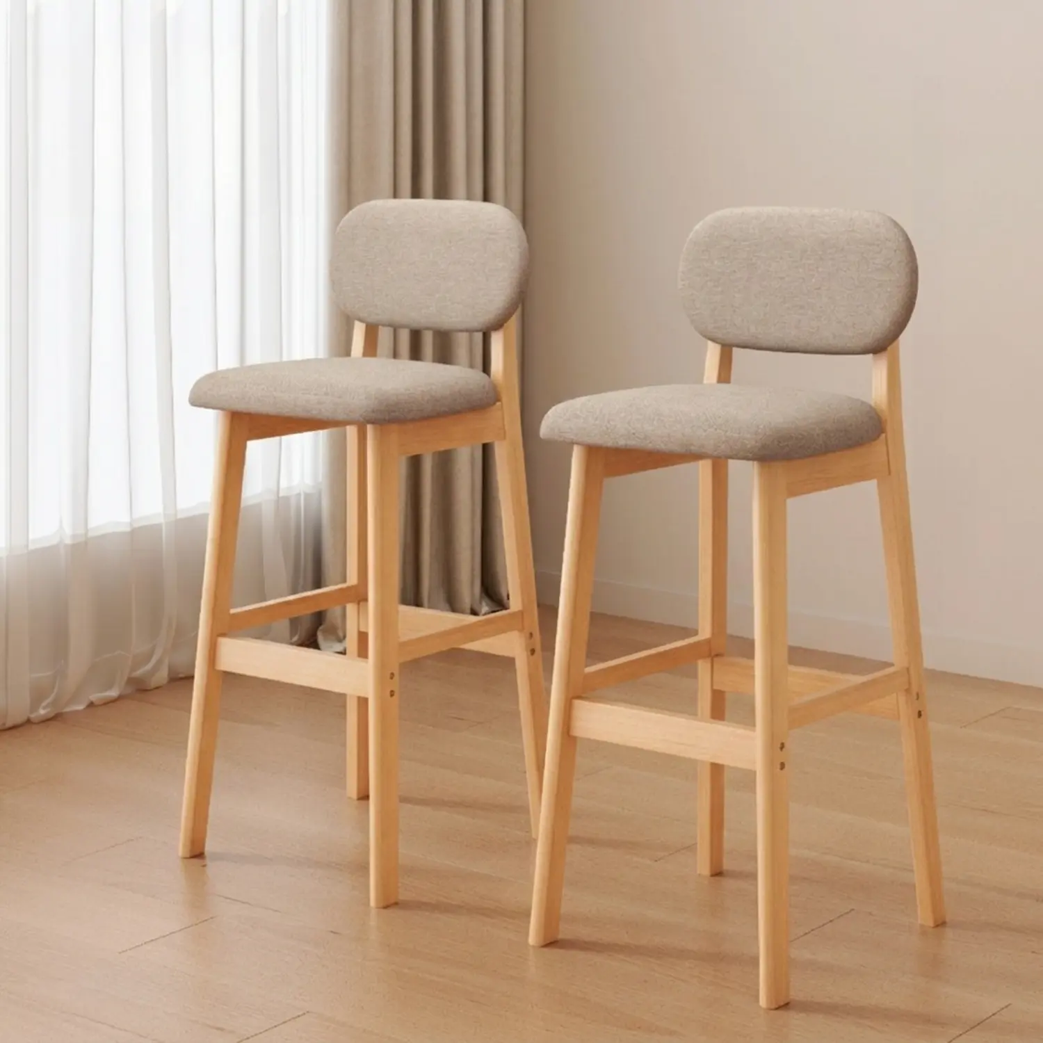 Khaki Linen Natural Bar Stool(29"H) Counter Height Modern Linen Low Back Upholstered Bar Stool Set of 2 Image - 34 | homeyfad