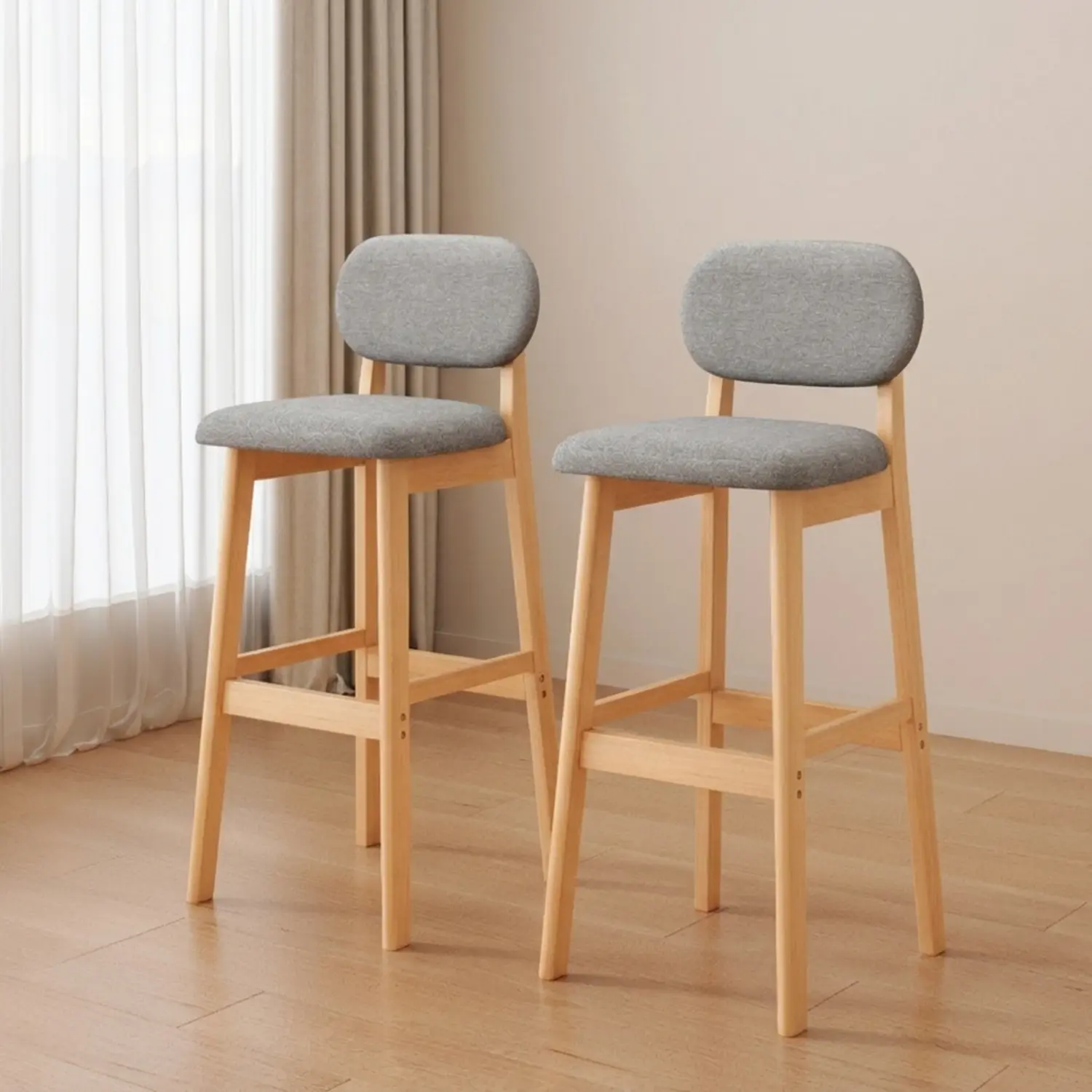 Light Gray Linen Natural Bar Stool(29"H) Counter Height Modern Linen Low Back Upholstered Bar Stool Set of 2 Image - 35 | homeyfad