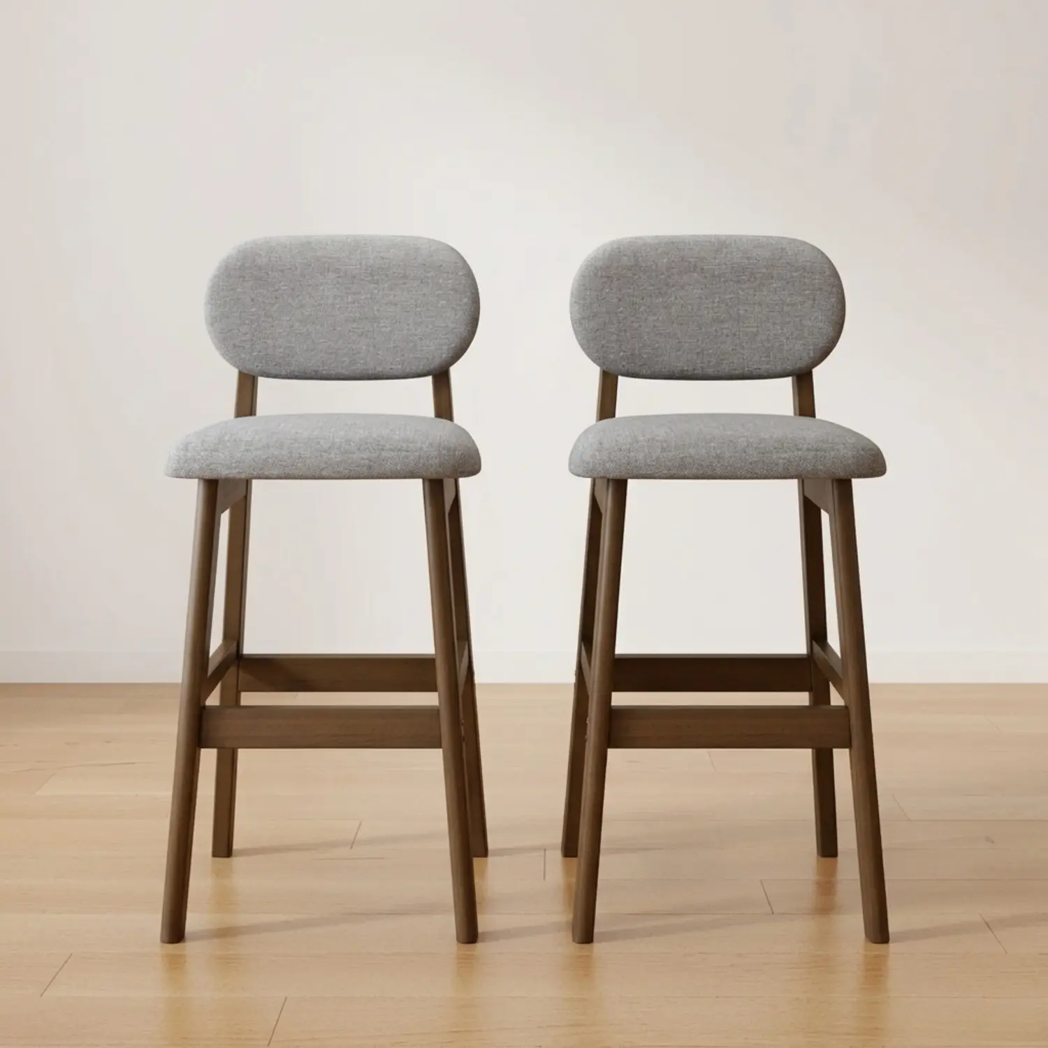 Light Gray Linen Dark Walnut Counter Stool(25"H) Counter Height Modern Linen Low Back Upholstered Bar Stool Set of 2 Image - 36 | homeyfad