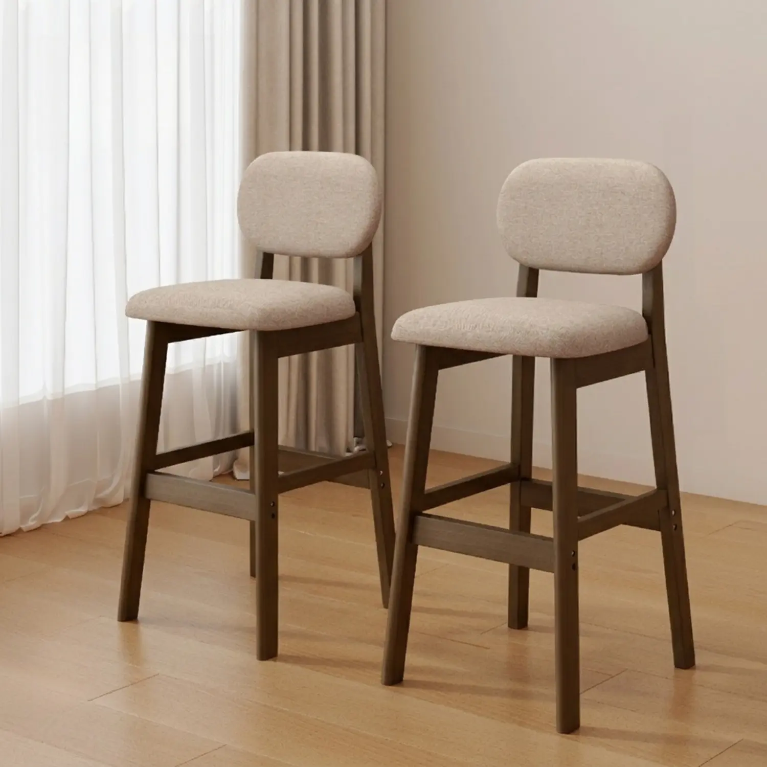 Counter Height Modern Linen Low Back Upholstered Bar Stool Set of 2 Image - 37 | homeyfad