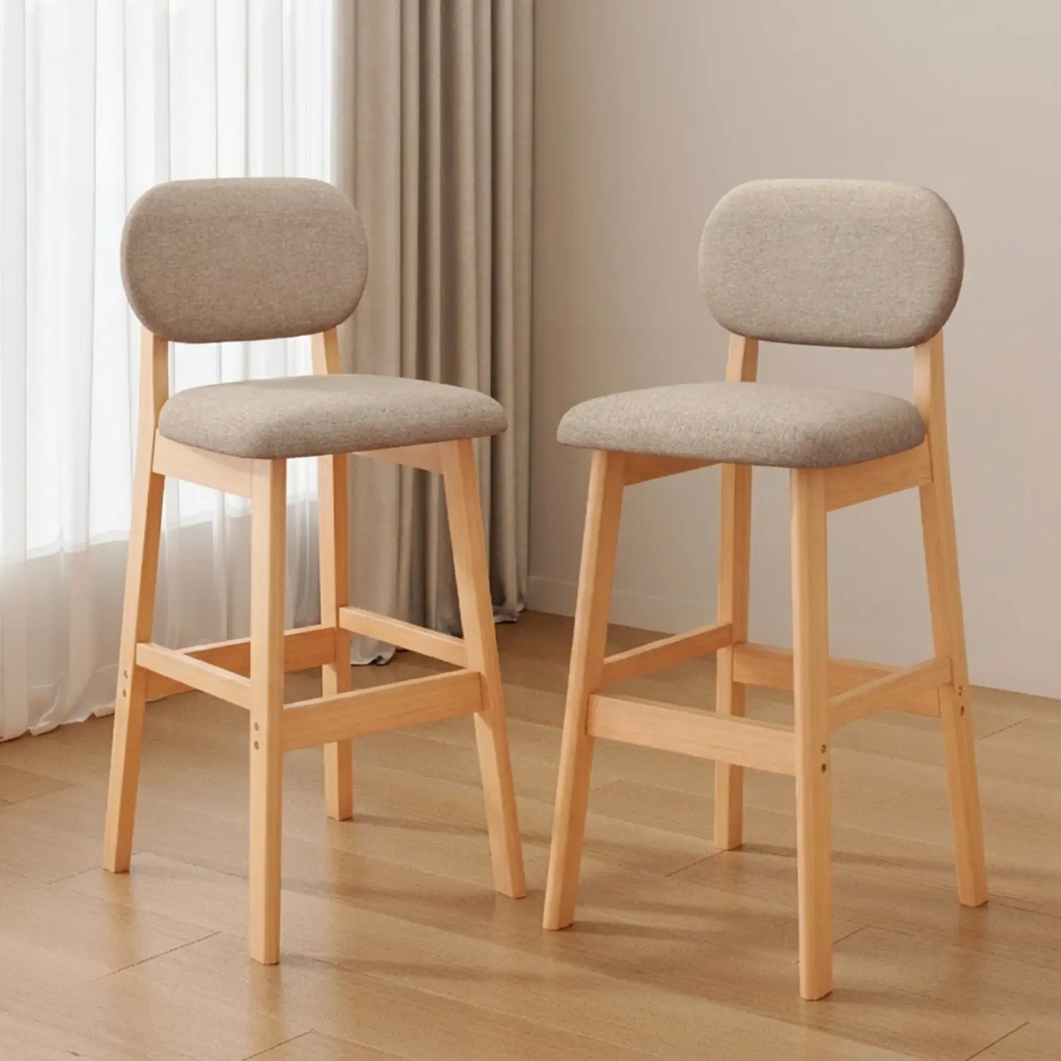 Khaki Linen Natural Counter Stool(25"H) Counter Height Modern Linen Low Back Upholstered Bar Stool Set of 2 Image - 38 | homeyfad