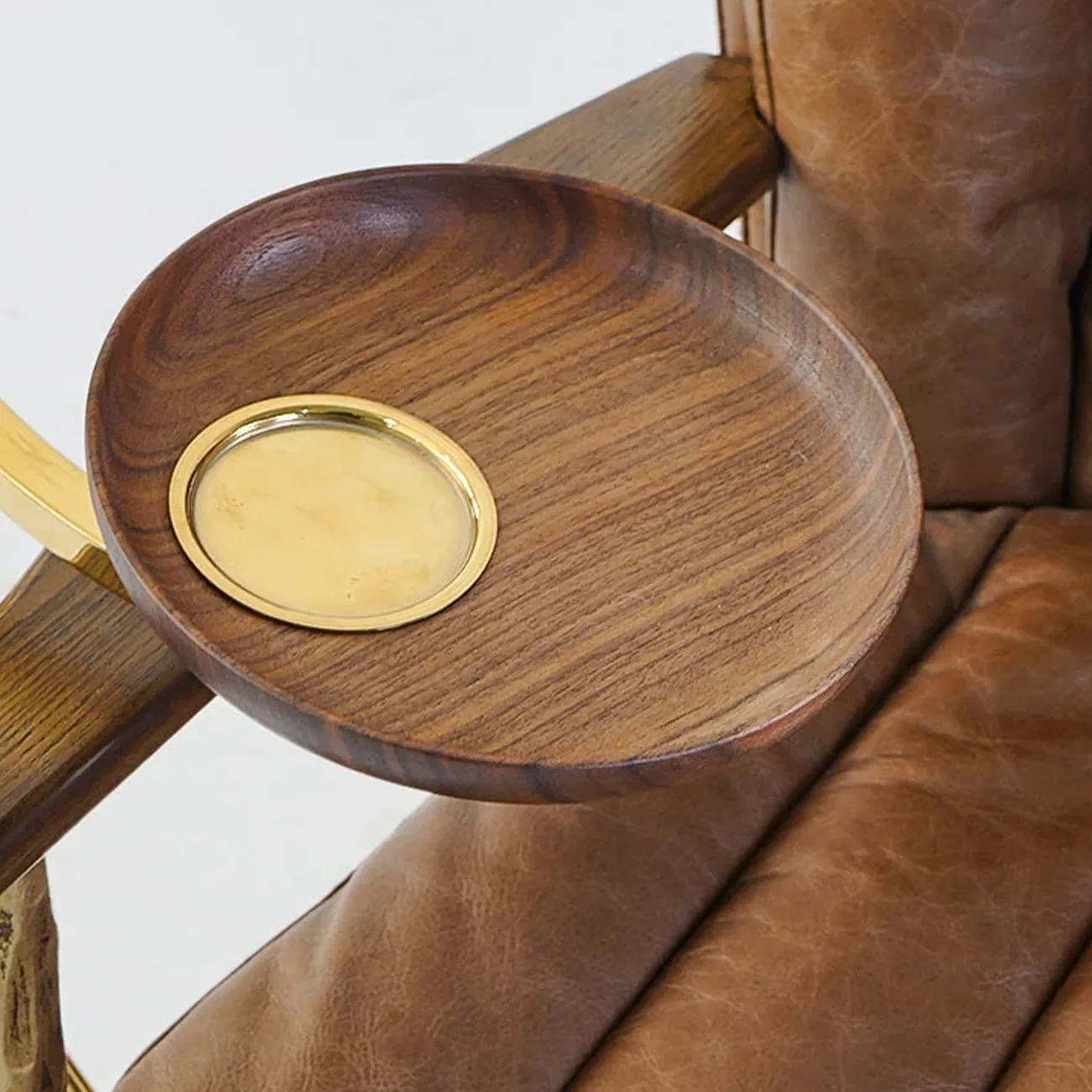 Vintage Brown Waxed Top-Grain Leather Accent Armchair with Side Tray Image - 8 | homeyfad