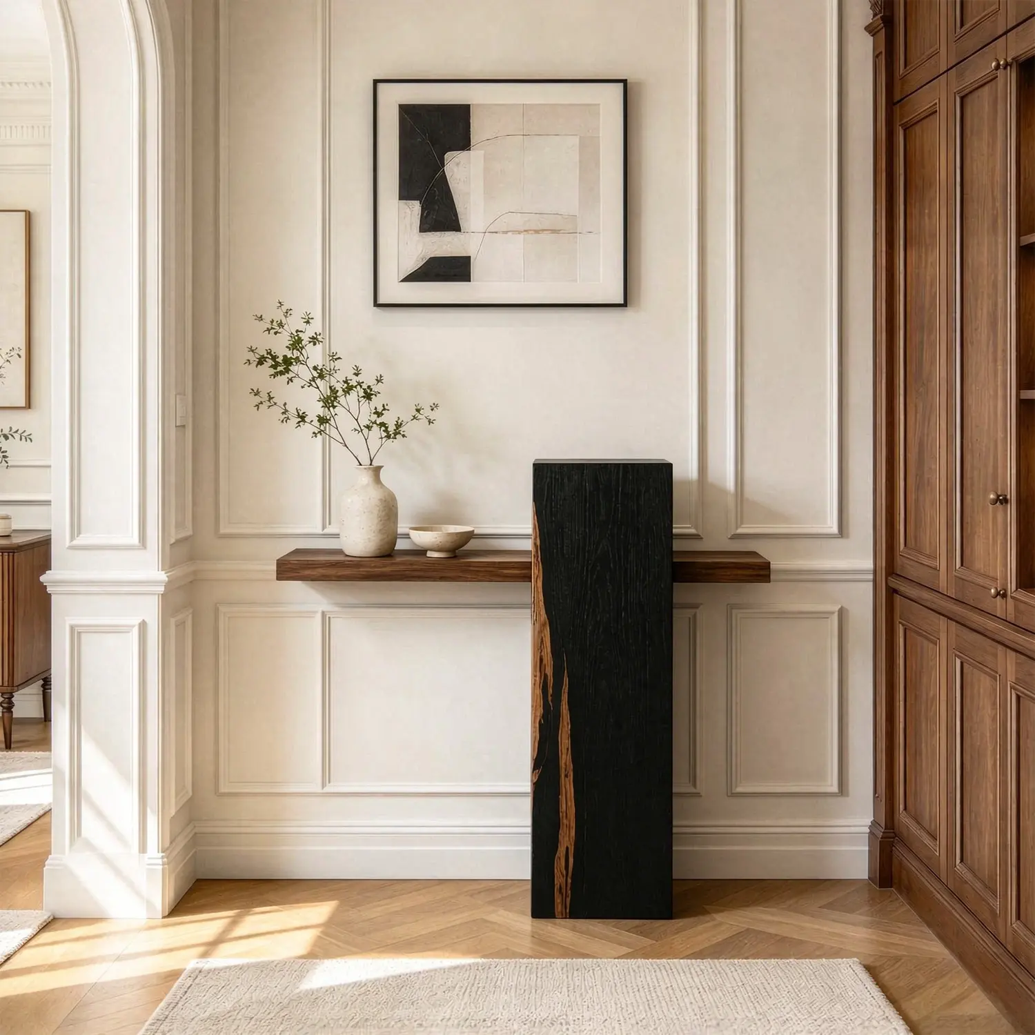 Modern Solid Pine Wood Console Table with Cross-Shaped Design Image - 4 | homeyfad