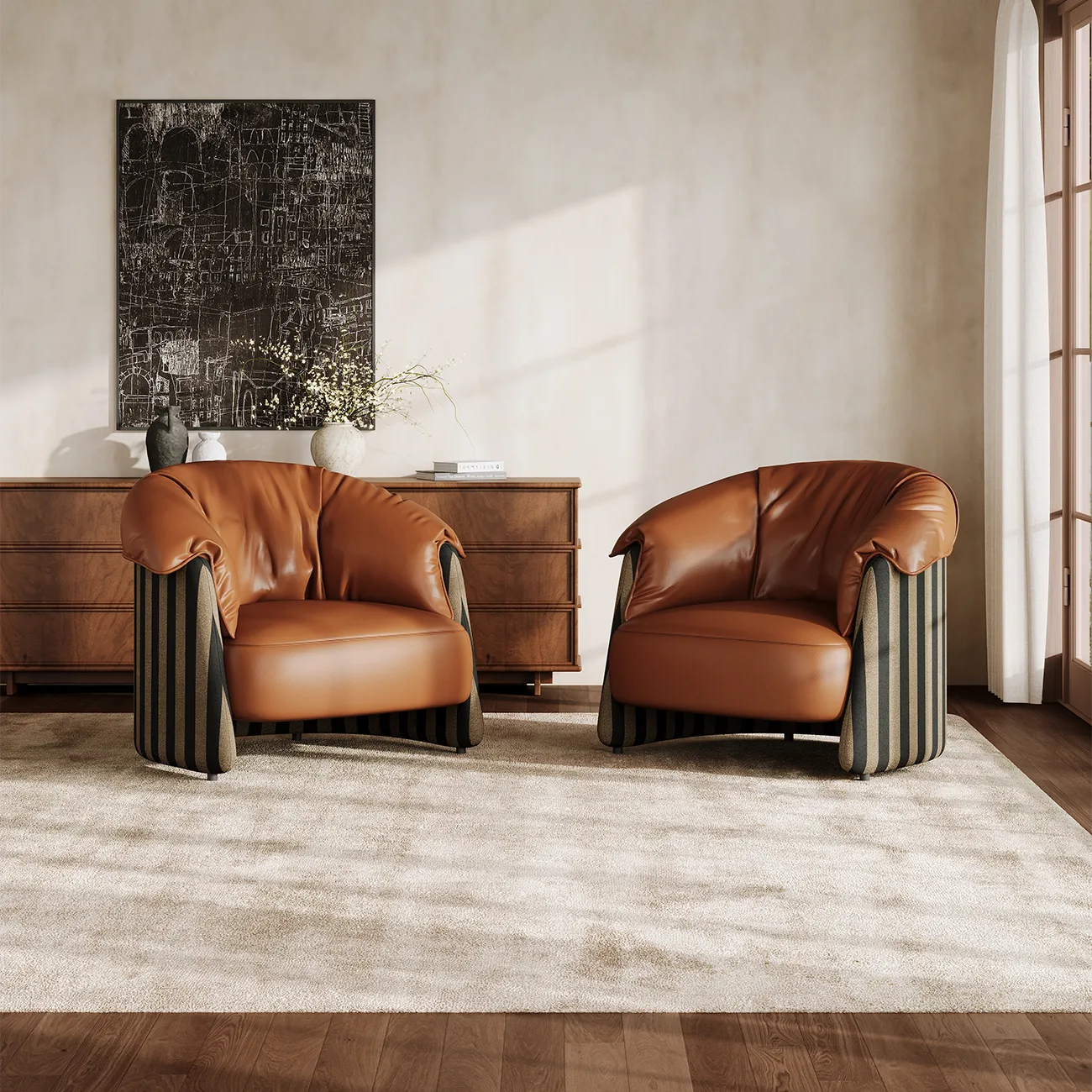 Modern Vintage Brown Top-Grain Leather Barrel Accent Chair Image - 4 | homeyfad
