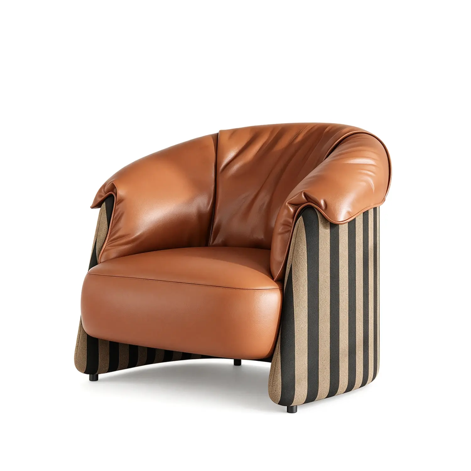 Modern Vintage Brown Top-Grain Leather Barrel Accent Chair Image - 12 | homeyfad