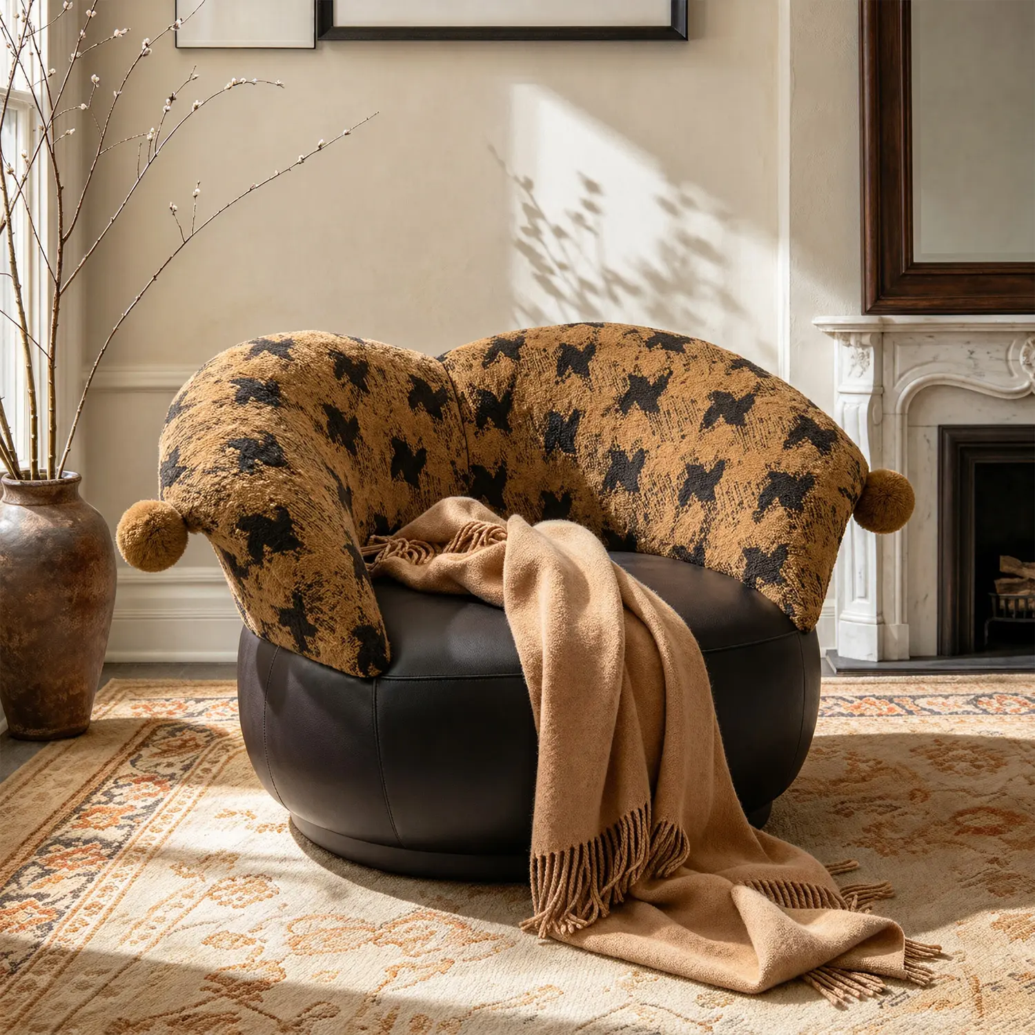 Modern Clown-Inspired Houndstooth Swivel Accent Chair Image - 5 | homeyfad