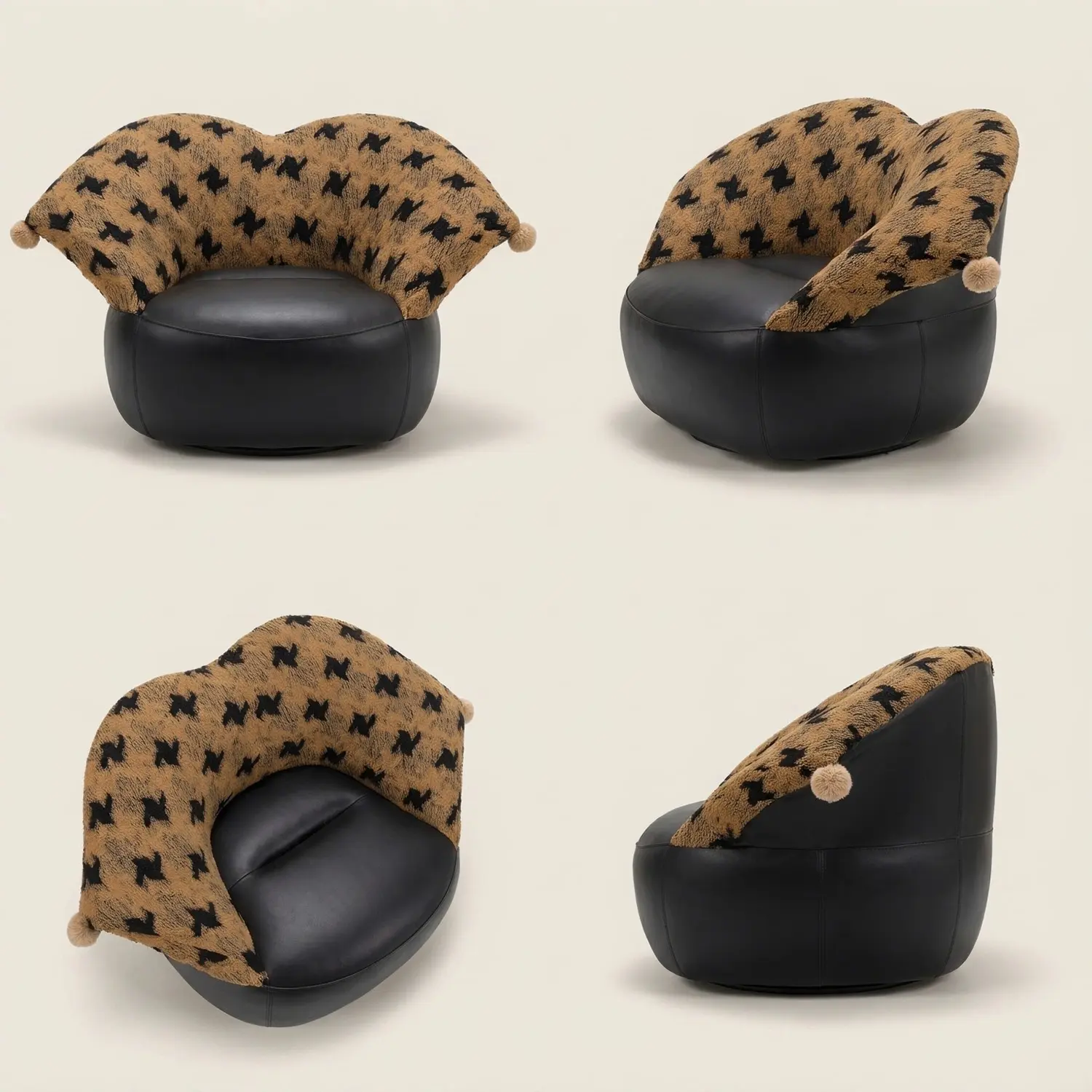 Modern Clown-Inspired Houndstooth Swivel Accent Chair Image - 15 | homeyfad