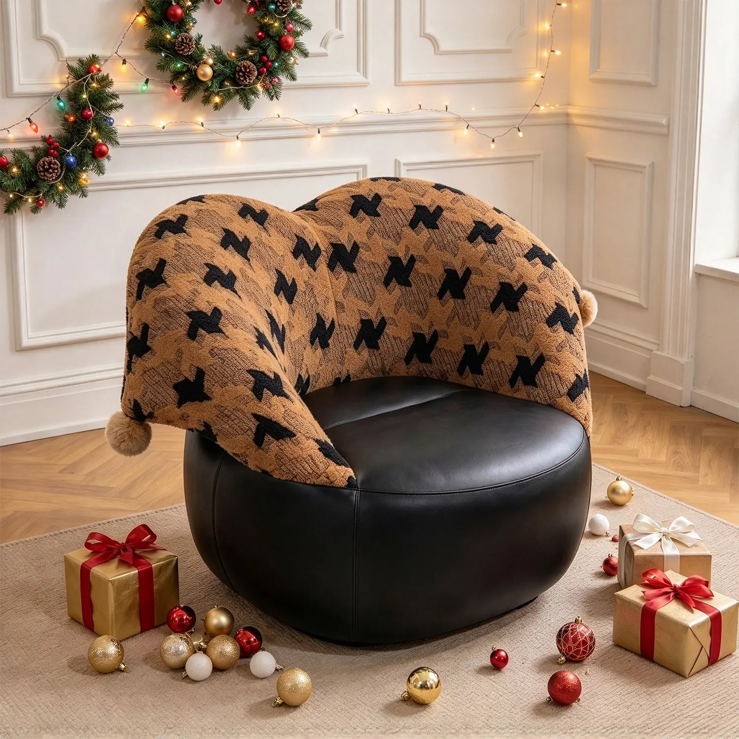 Modern Clown-Inspired Houndstooth Swivel Accent Chair Image - 3 | homeyfad