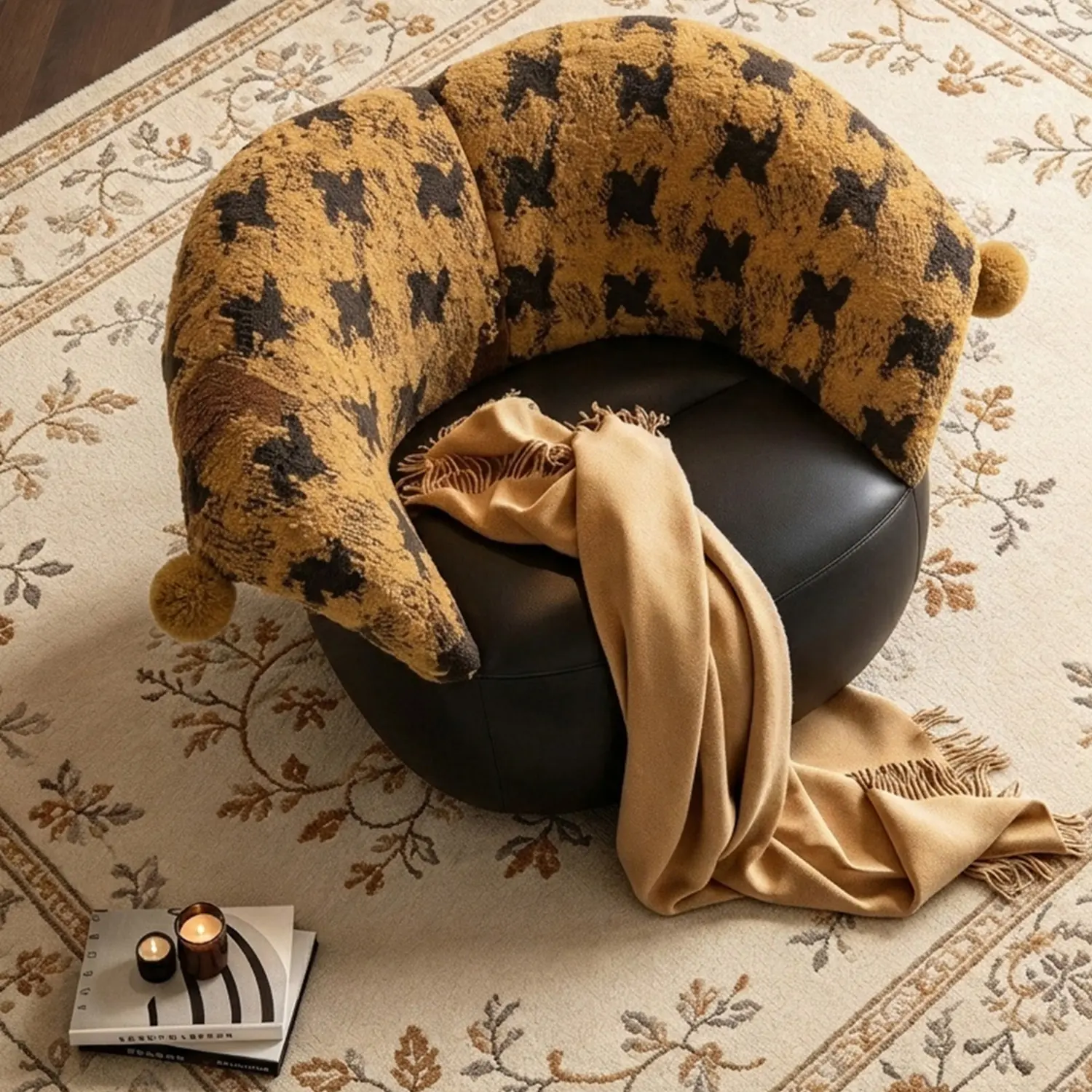 Modern Clown-Inspired Houndstooth Swivel Accent Chair Image - 6 | homeyfad