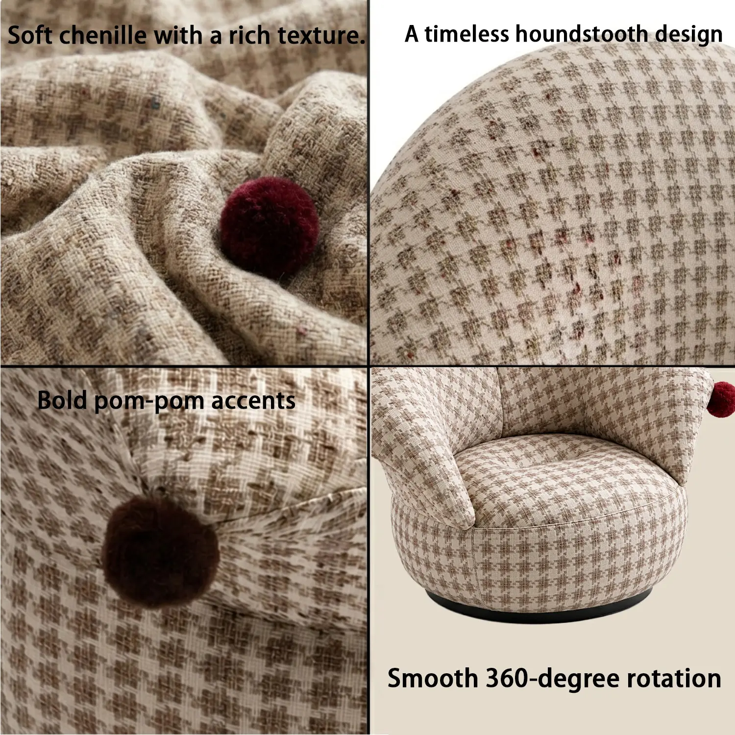 Modern Clown-Inspired Houndstooth Swivel Accent Chair Image - 21 | homeyfad